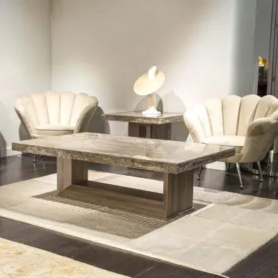 Blade Occasional Table with Wooden Base - Marble, Steel image