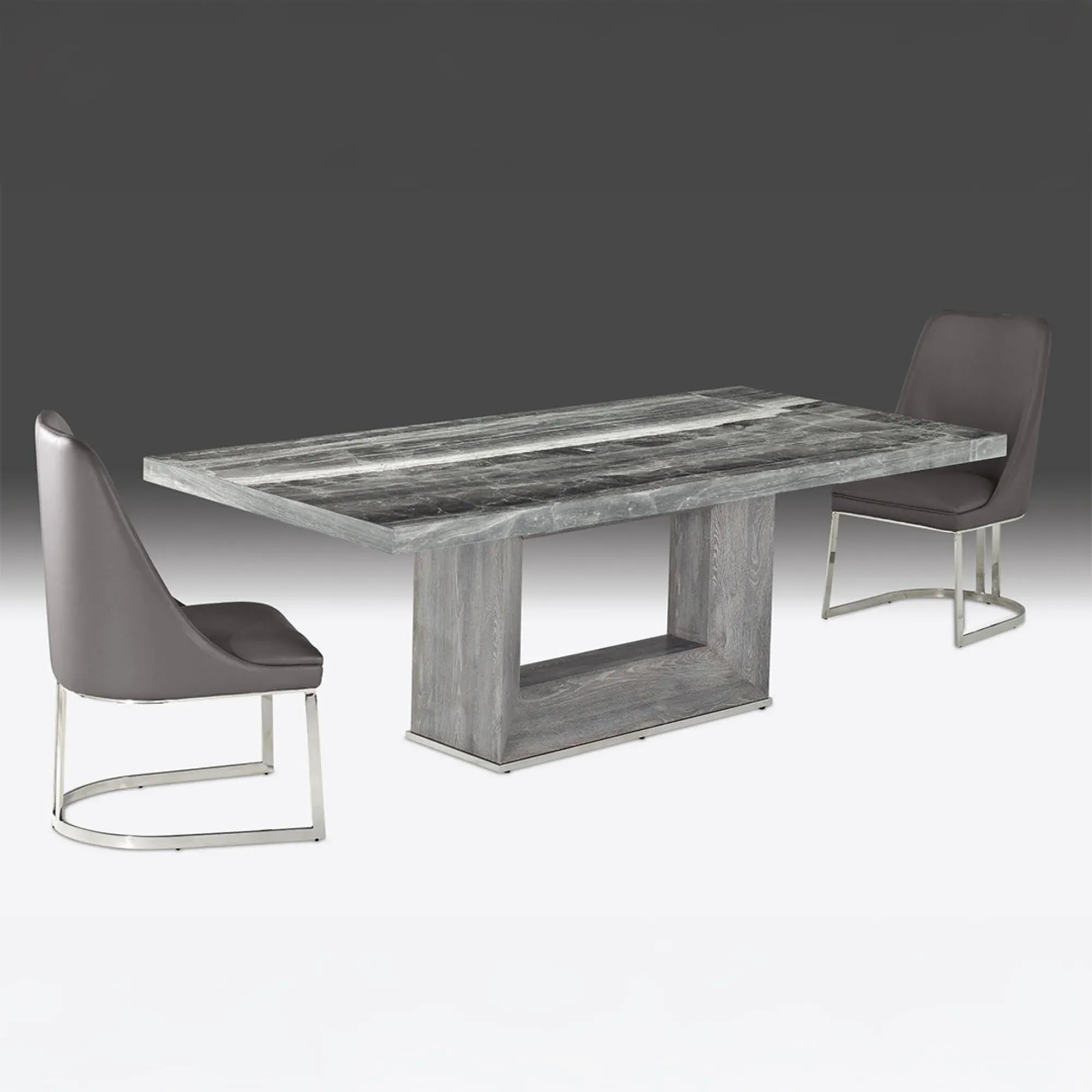Blade Pedestal Dining Table - Marble, Stainless Steel