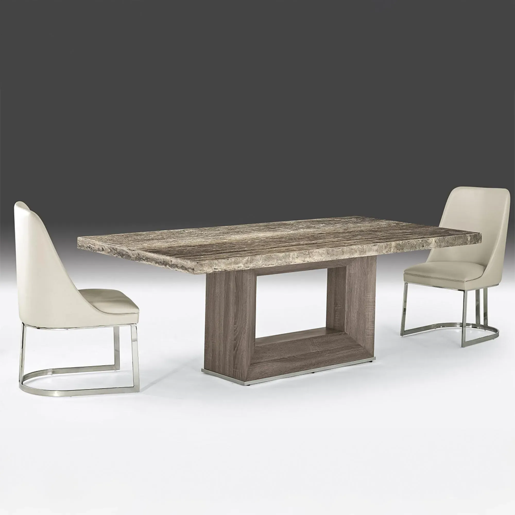 Blade Pedestal Dining Table - Marble, Stainless Steel
