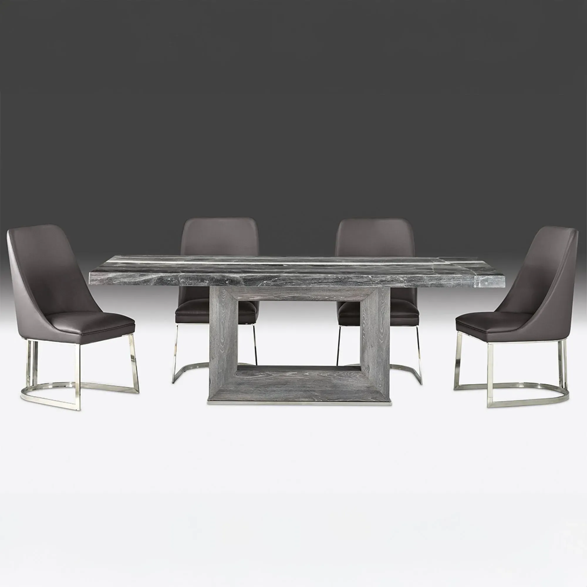 Blade Pedestal Dining Table - Marble, Stainless Steel
