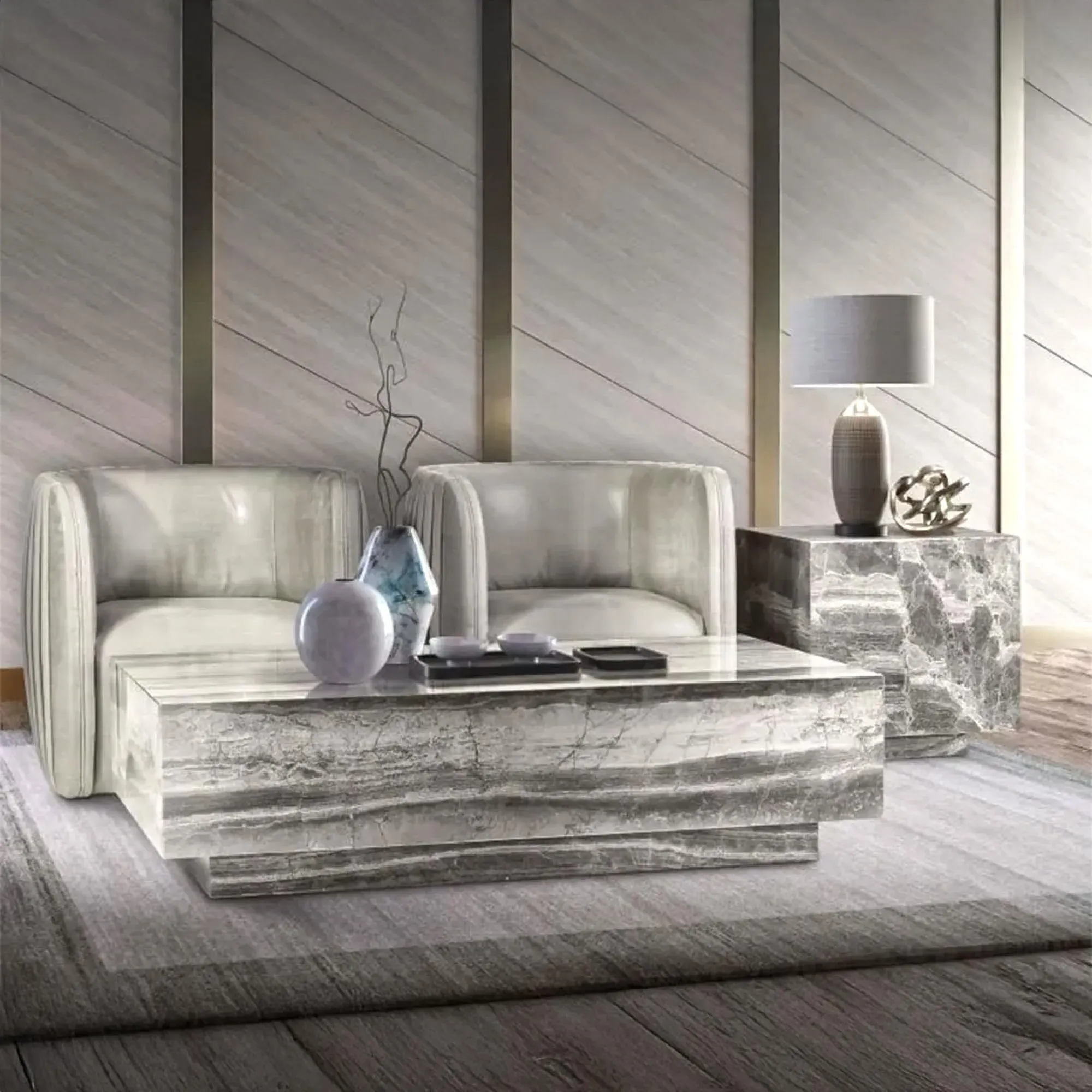 Box Lamp Table - Marble, Wenge Wood