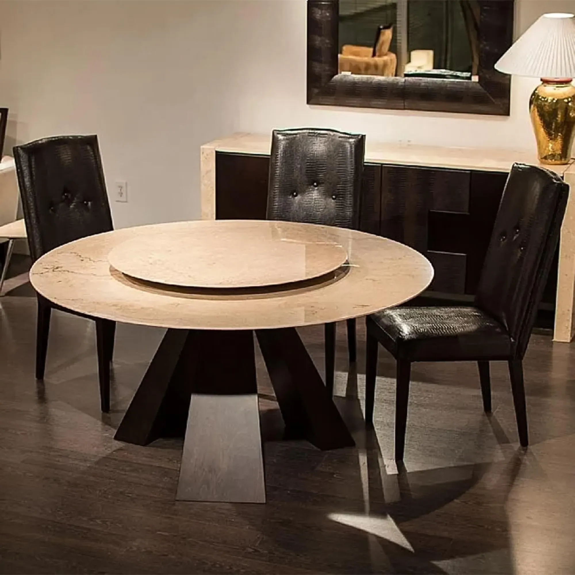 Butterfly Round Dining Table with Lazy Susan - Marble, Wenge