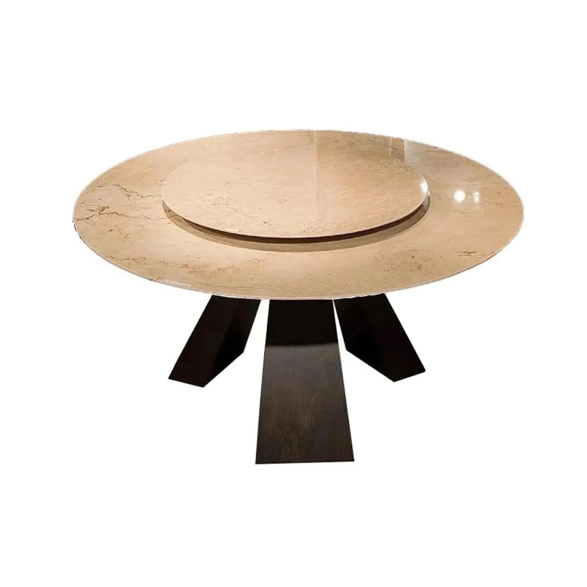 Butterfly Round Dining Table with Lazy Susan - Marble, Wenge
