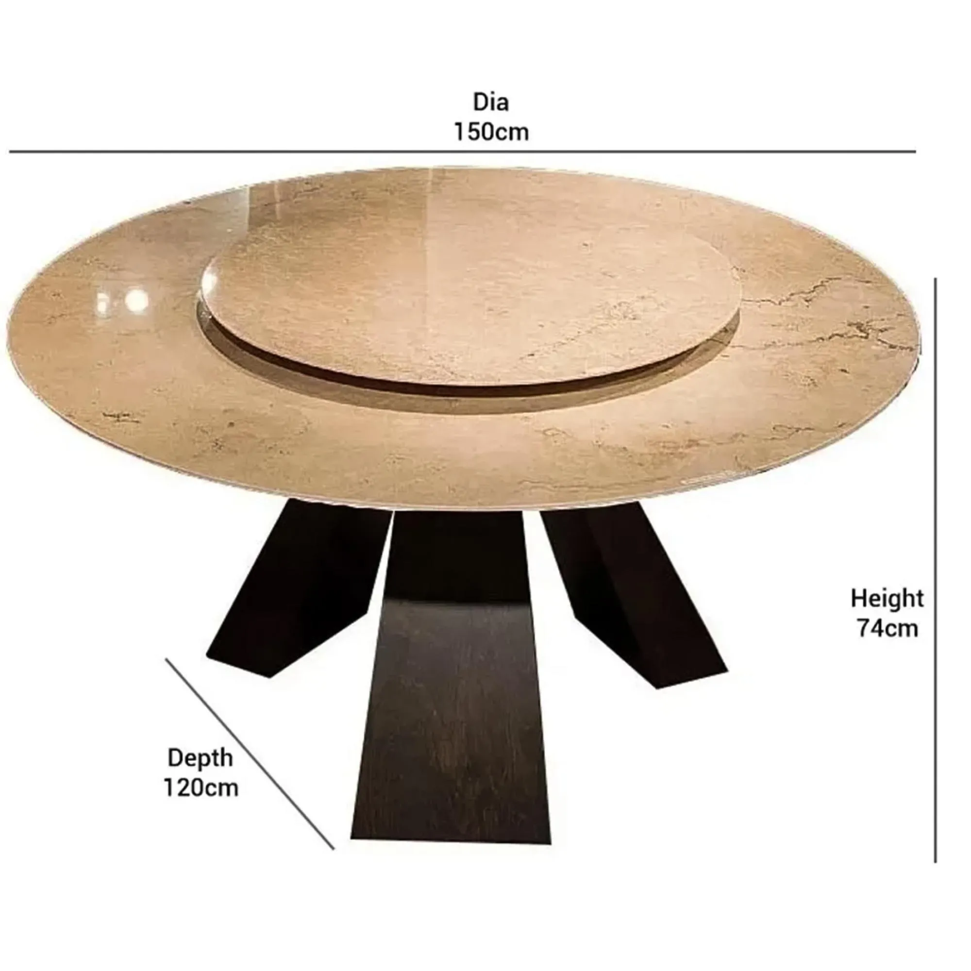 Butterfly Round Dining Table with Lazy Susan - Marble, Wenge