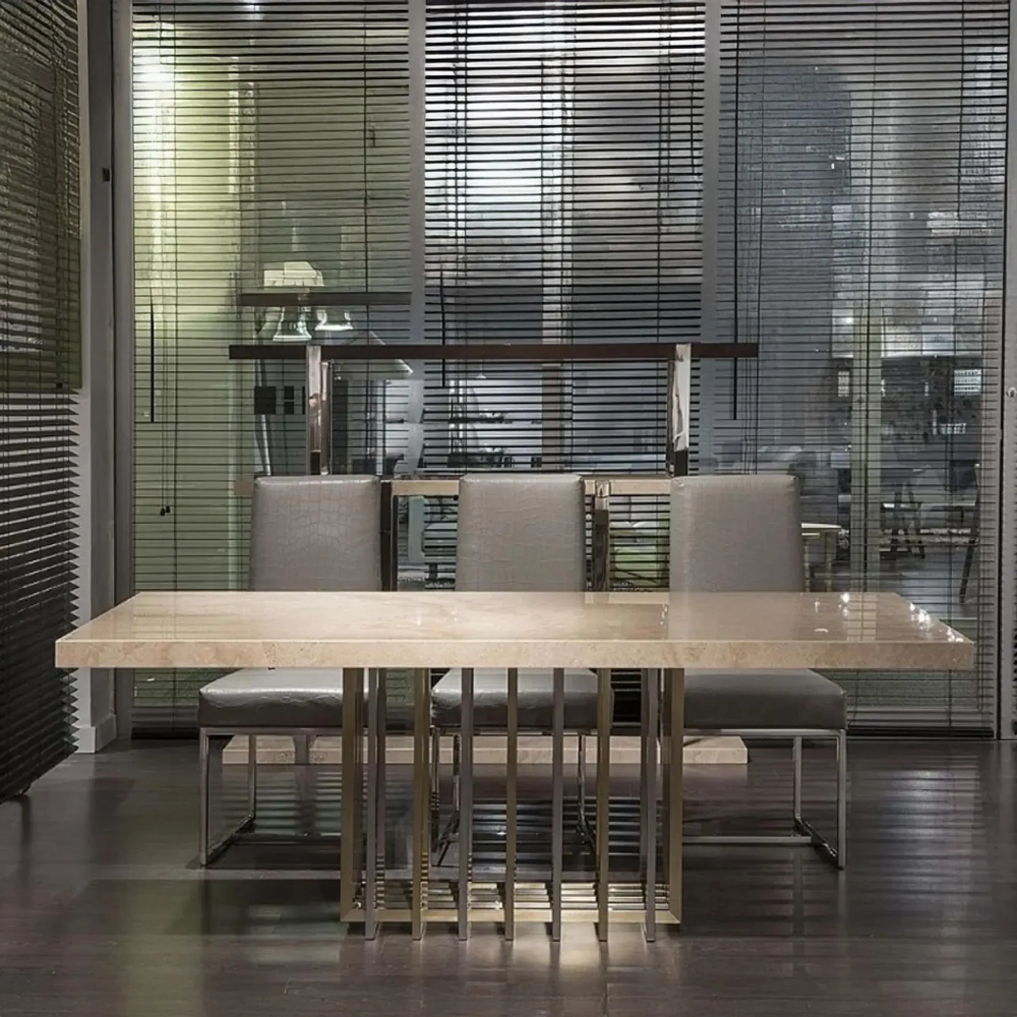 Cage Dining Table - Marble, Satin Brass