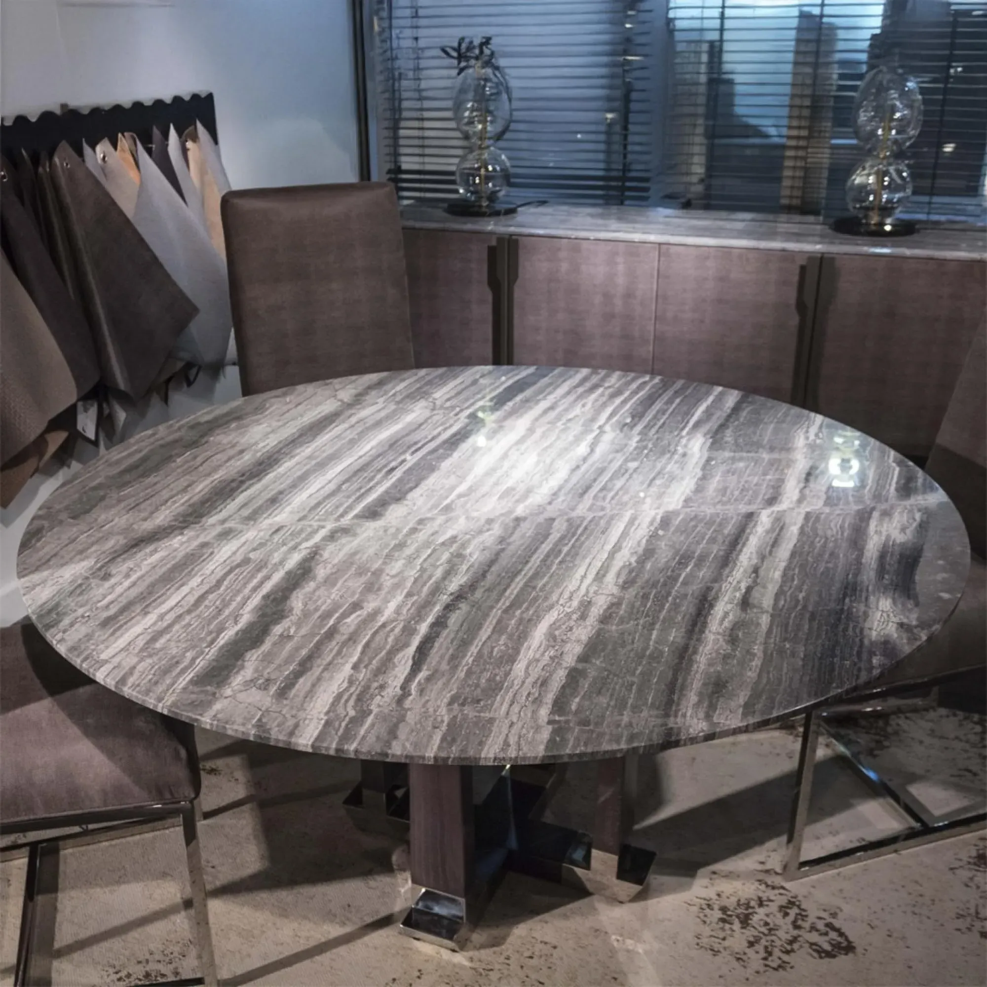 Daytona Round Pedestal Dining Table - Marble, Wood