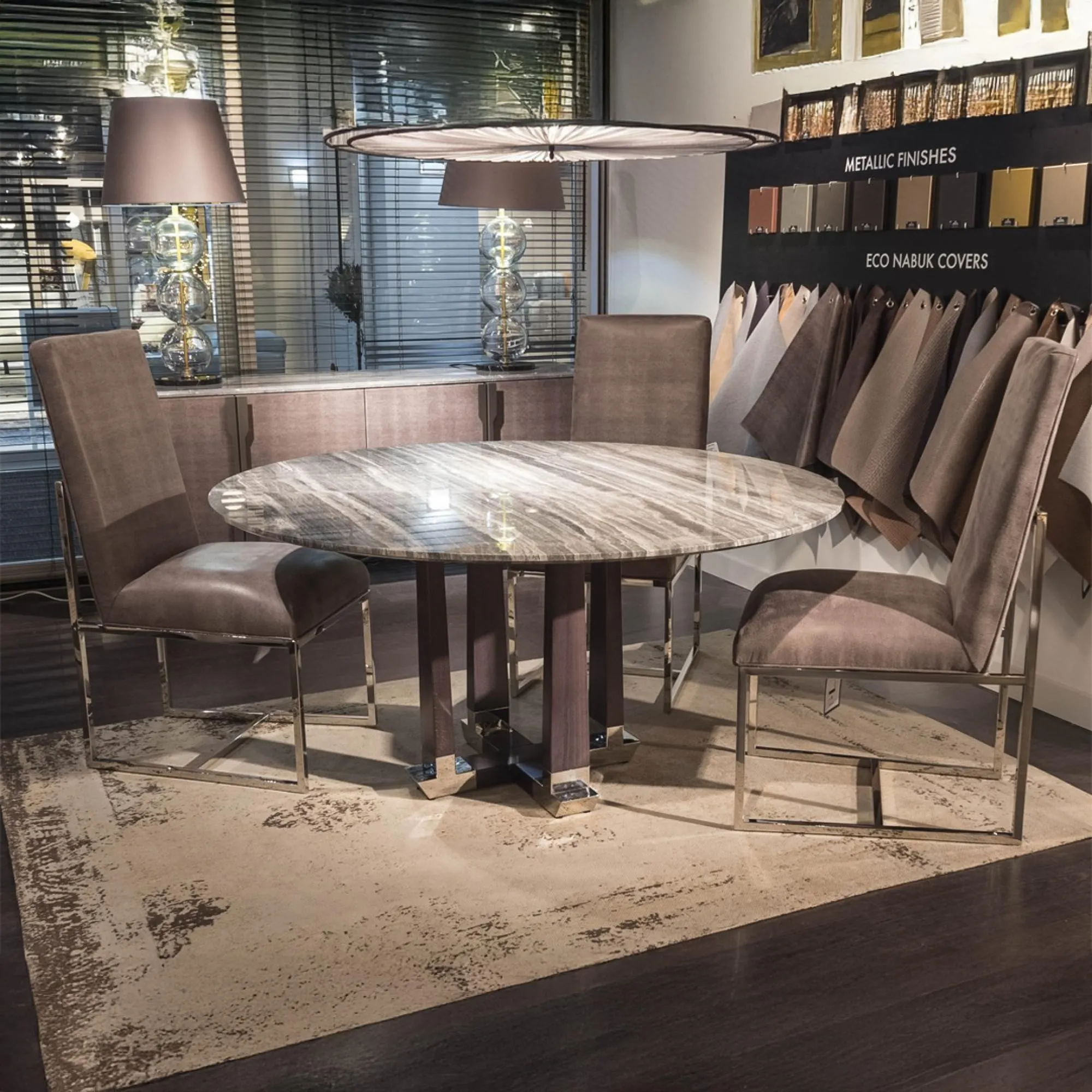 Daytona Round Pedestal Dining Table - Marble, Wood