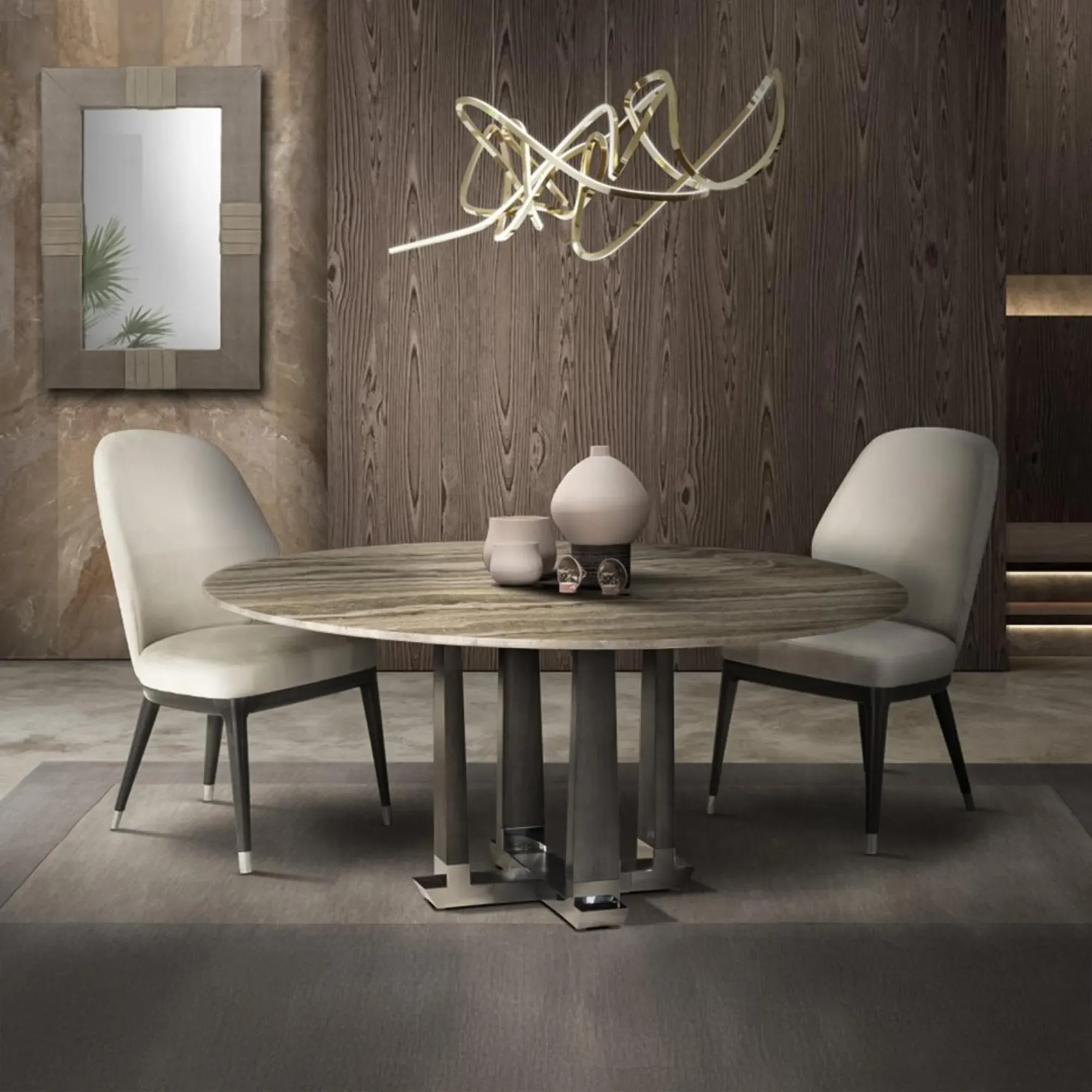 Daytona Round Pedestal Dining Table - Marble, Wood