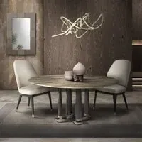 Daytona Round Pedestal Dining Table - Marble, Wood