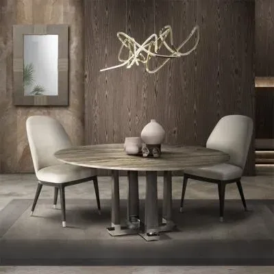 Daytona Round Pedestal Dining Table - Marble, Wood