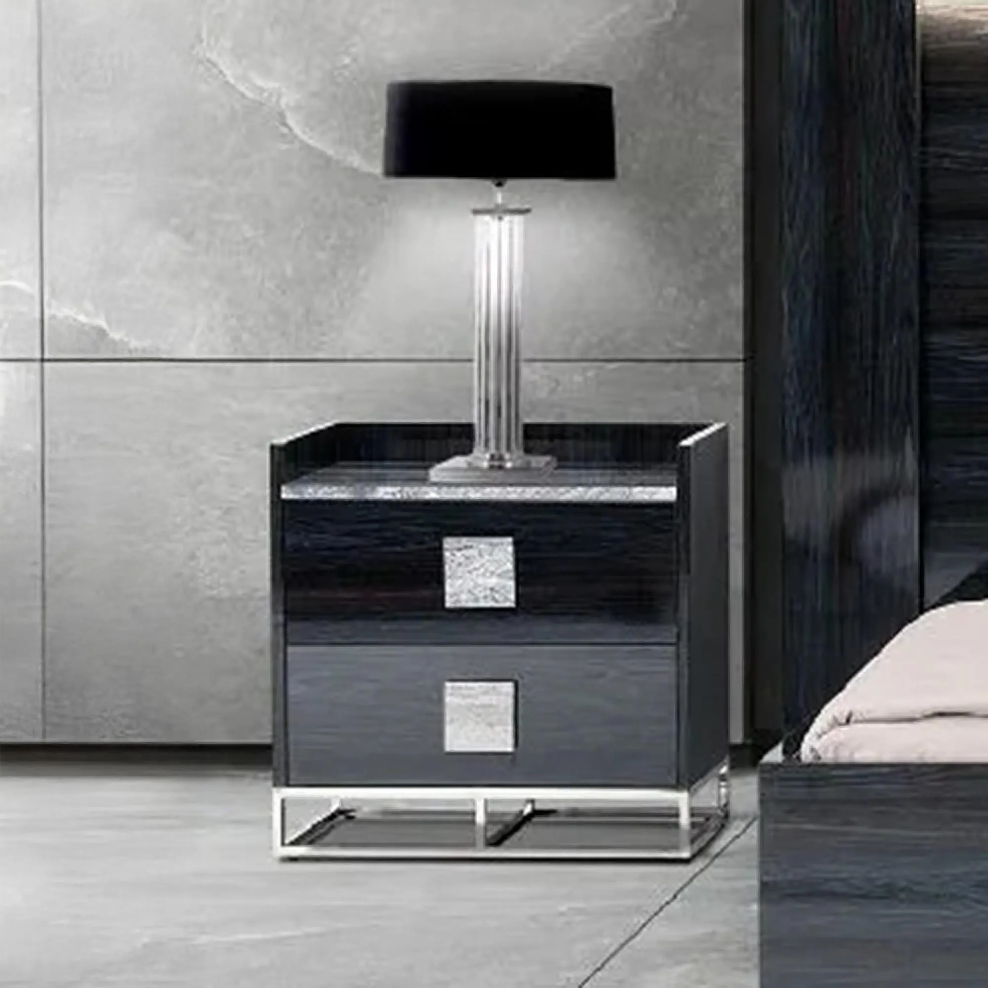Elliot 2 Drawer Bedside Cabinet - Marble, Wood