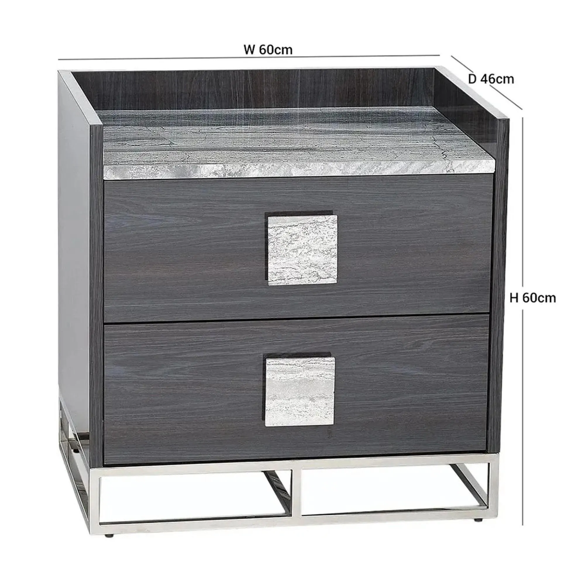 Elliot 2 Drawer Bedside Cabinet - Marble, Wood