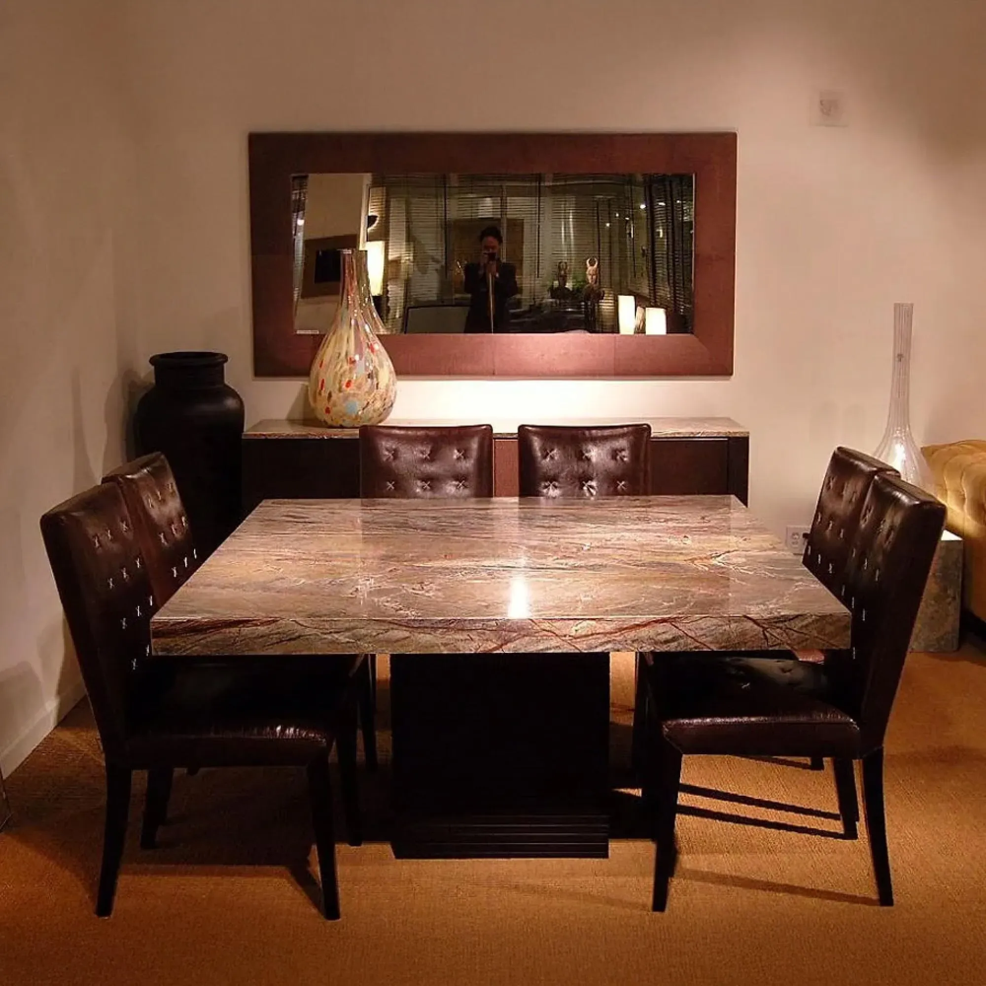 Espresso 6 Seater Marble Pedestal Dining Table - Wenge