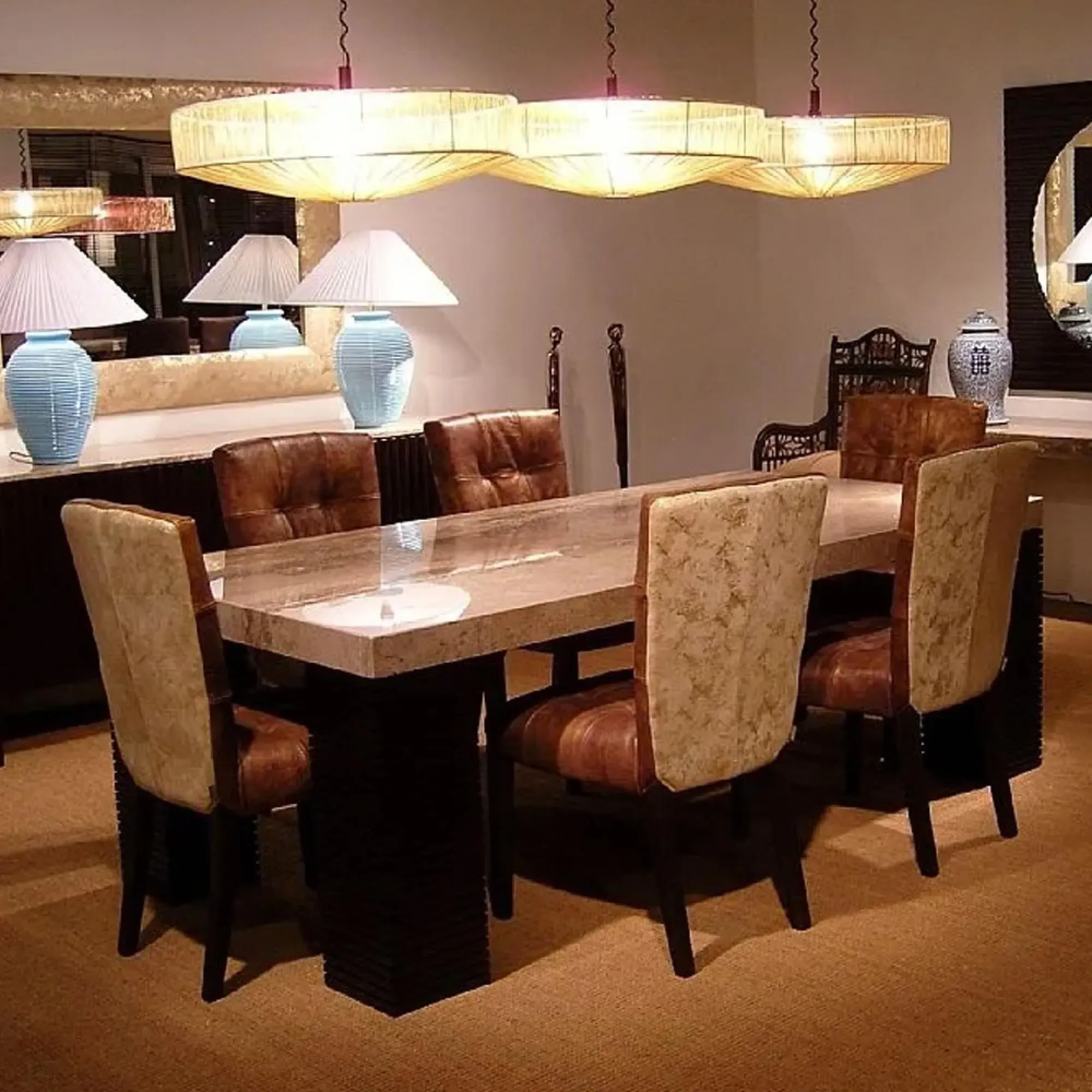 Espresso 6 Seater Marble Pedestal Dining Table - Wenge