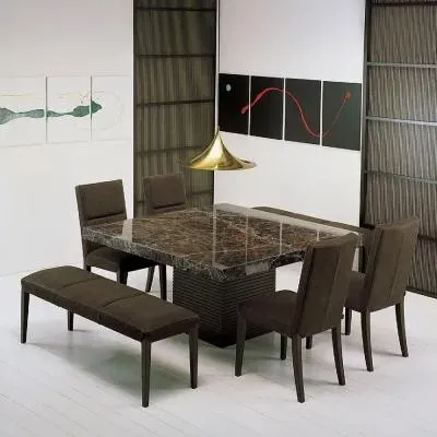Espresso 6 Seater Marble Pedestal Dining Table - Wenge