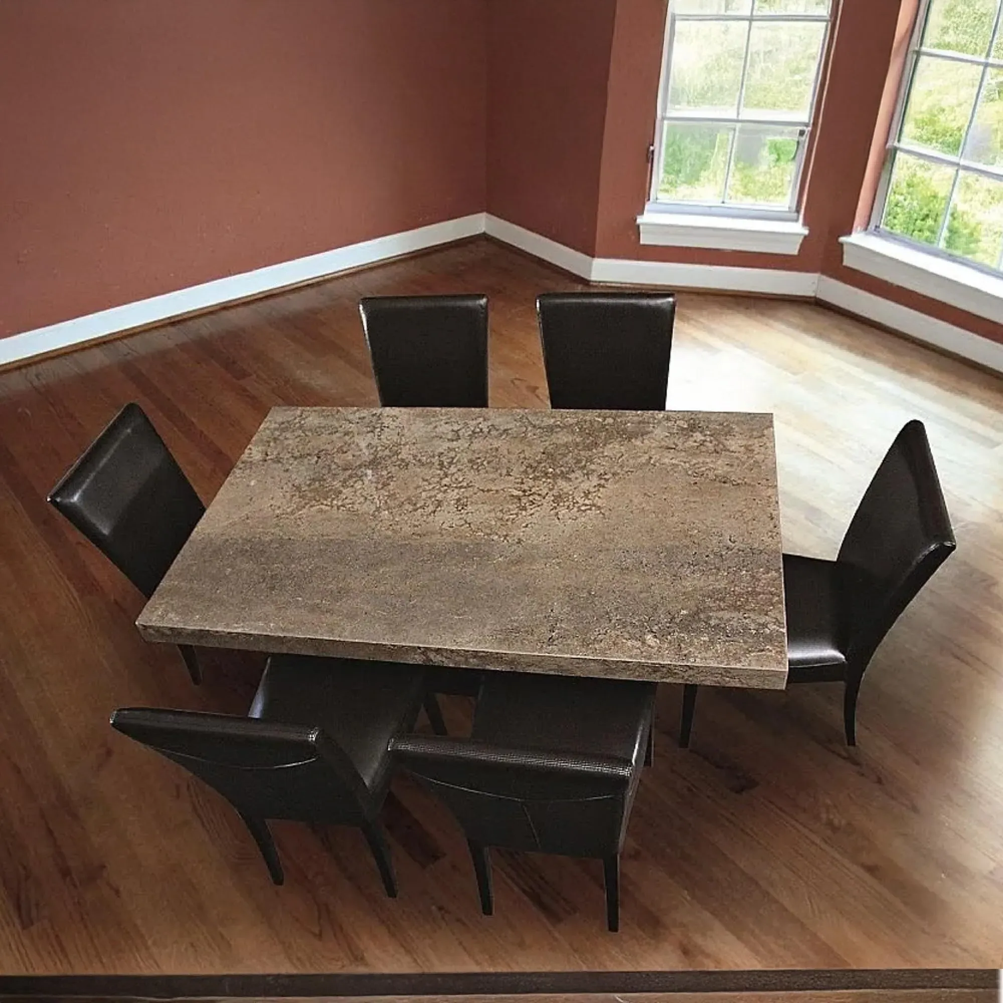 Espresso Marble Pedestal Dining Table - Wenge