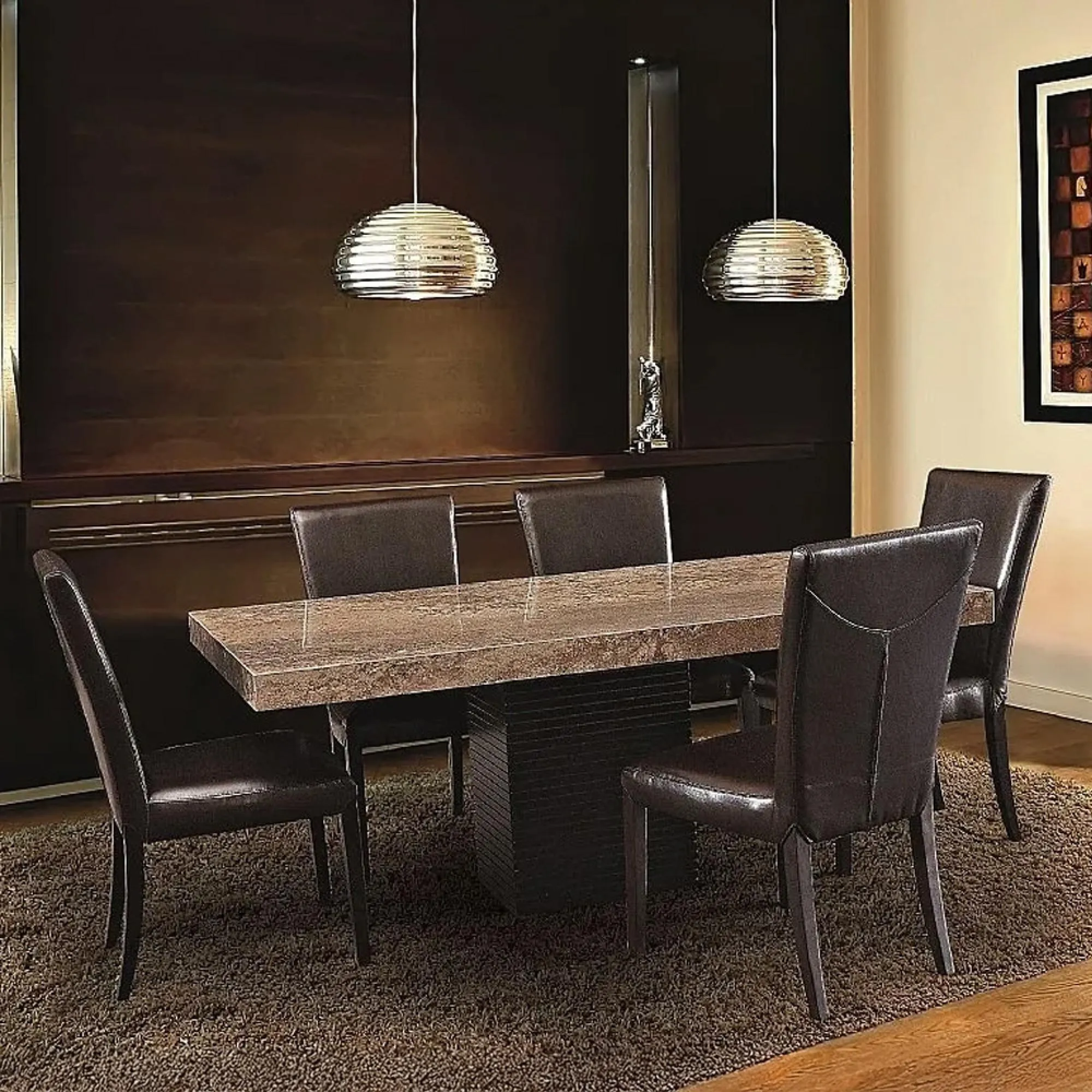 Espresso Marble Pedestal Dining Table - Wenge