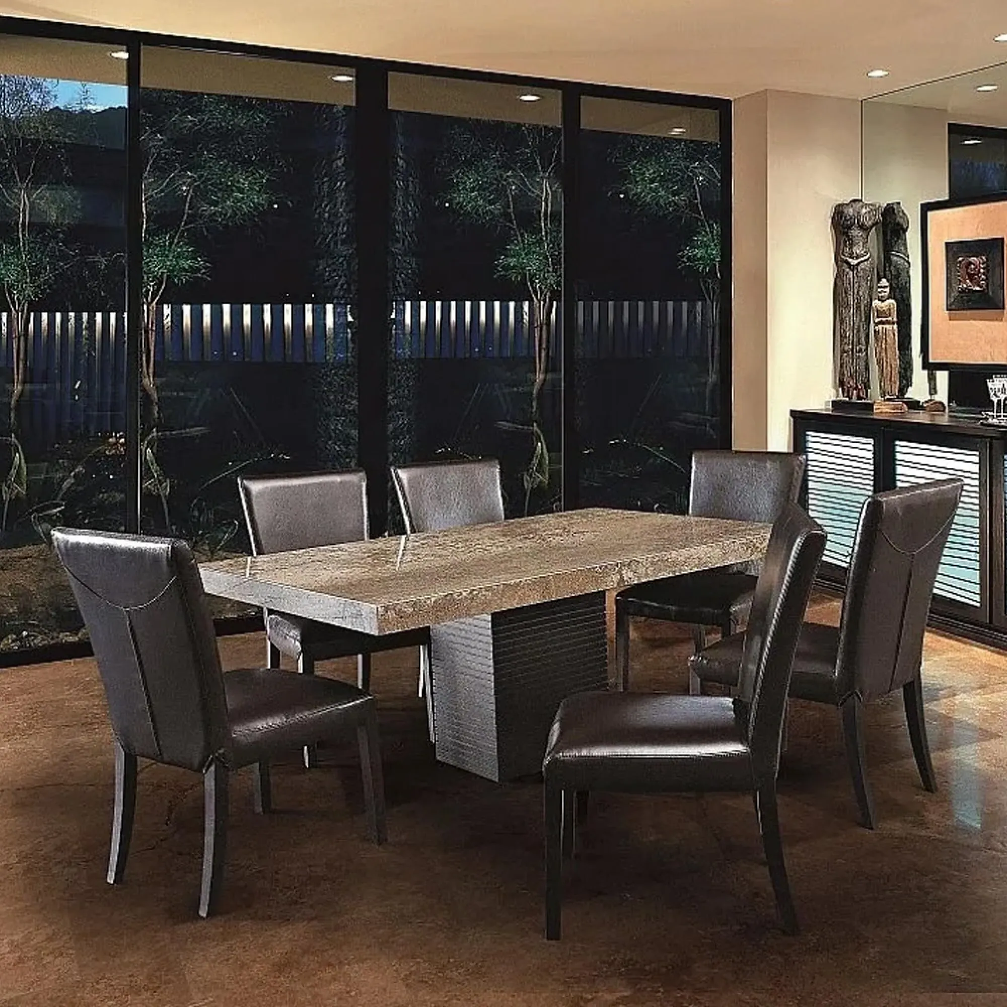 Espresso Marble Pedestal Dining Table - Wenge