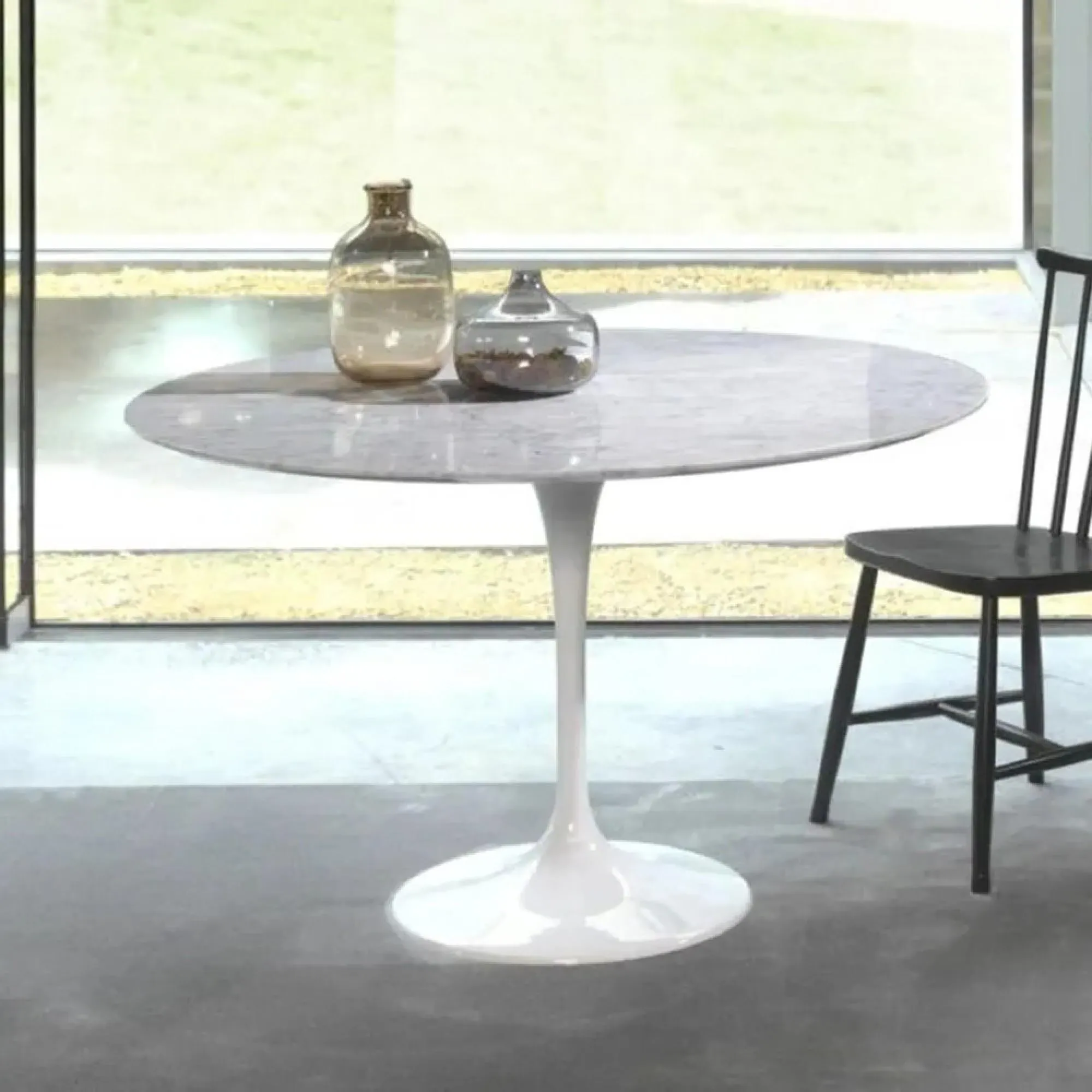 Flute Round Dining Table - Marble, Metal