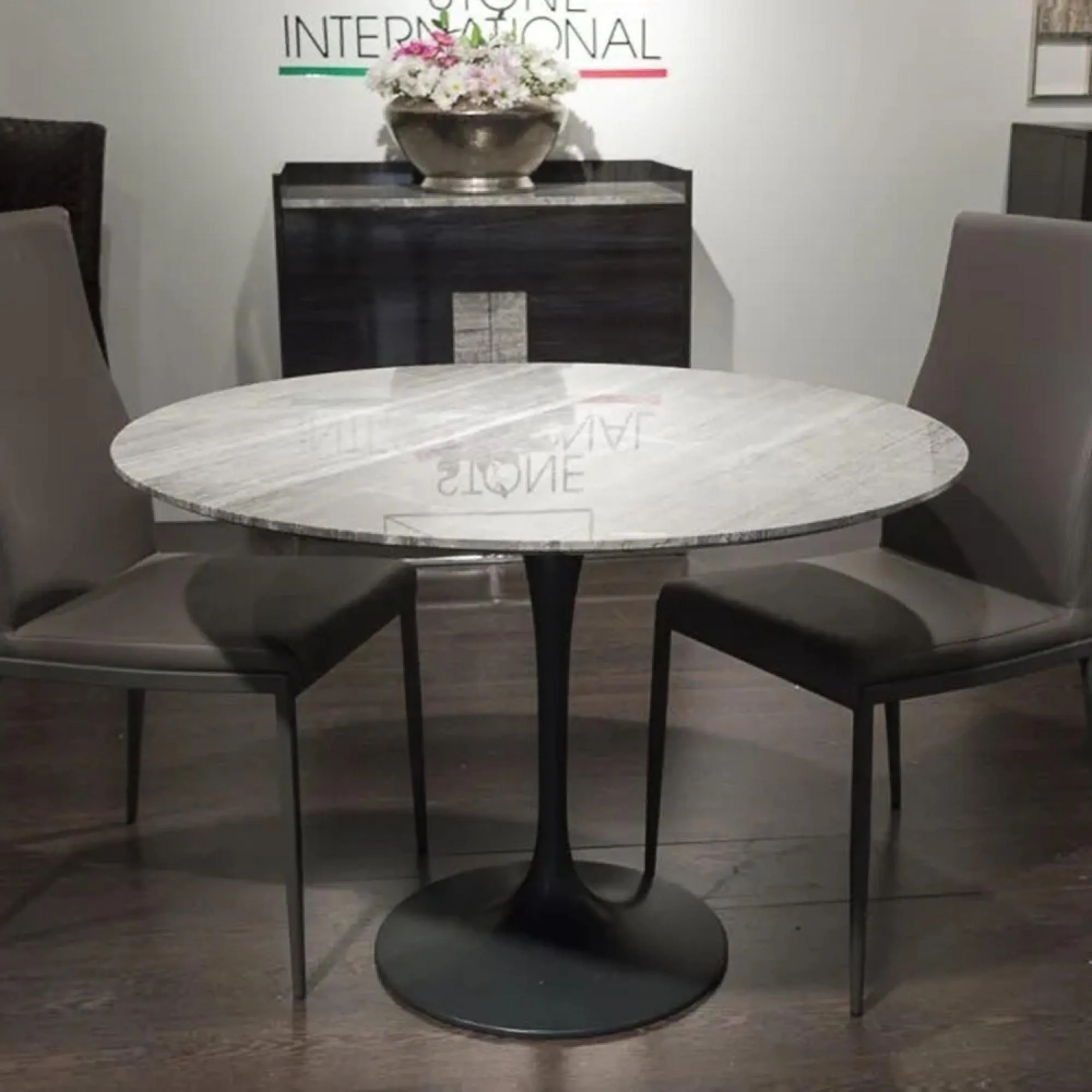 Flute Round Dining Table - Marble, Metal