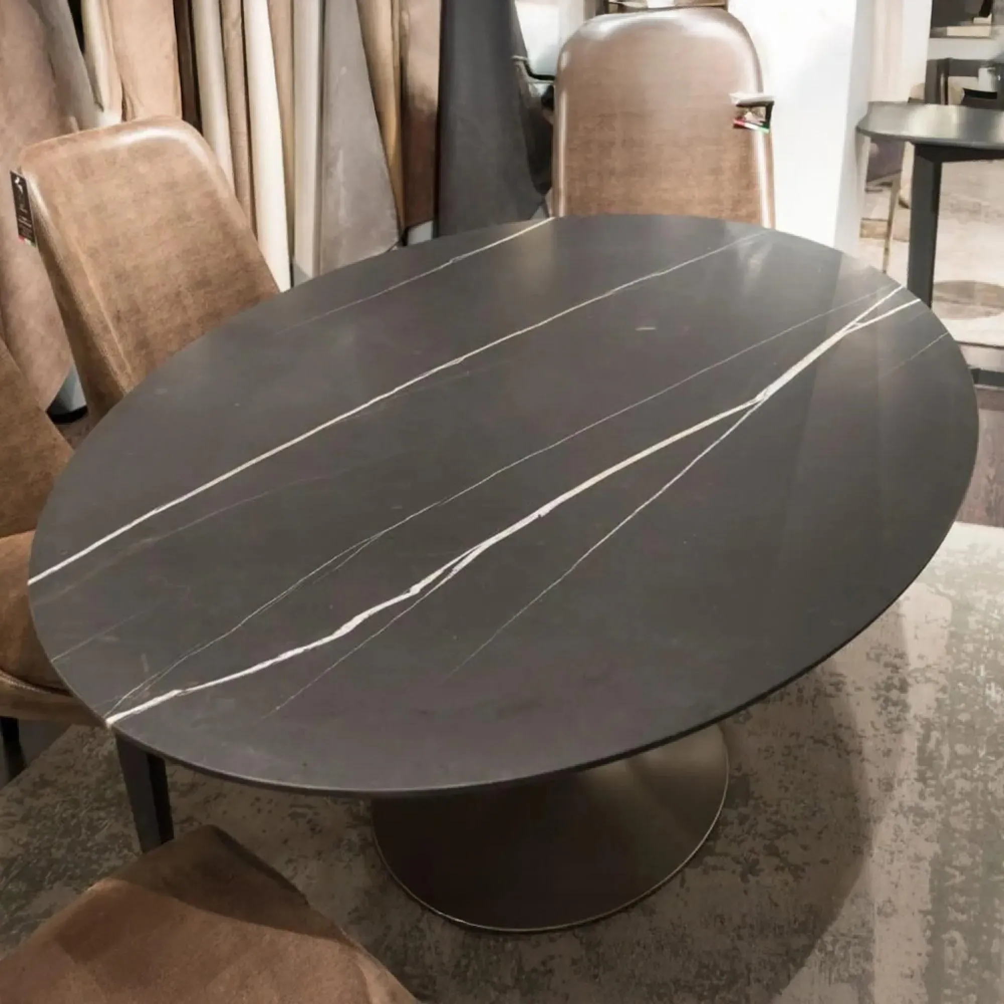 Flute Round Dining Table - Marble, Metal