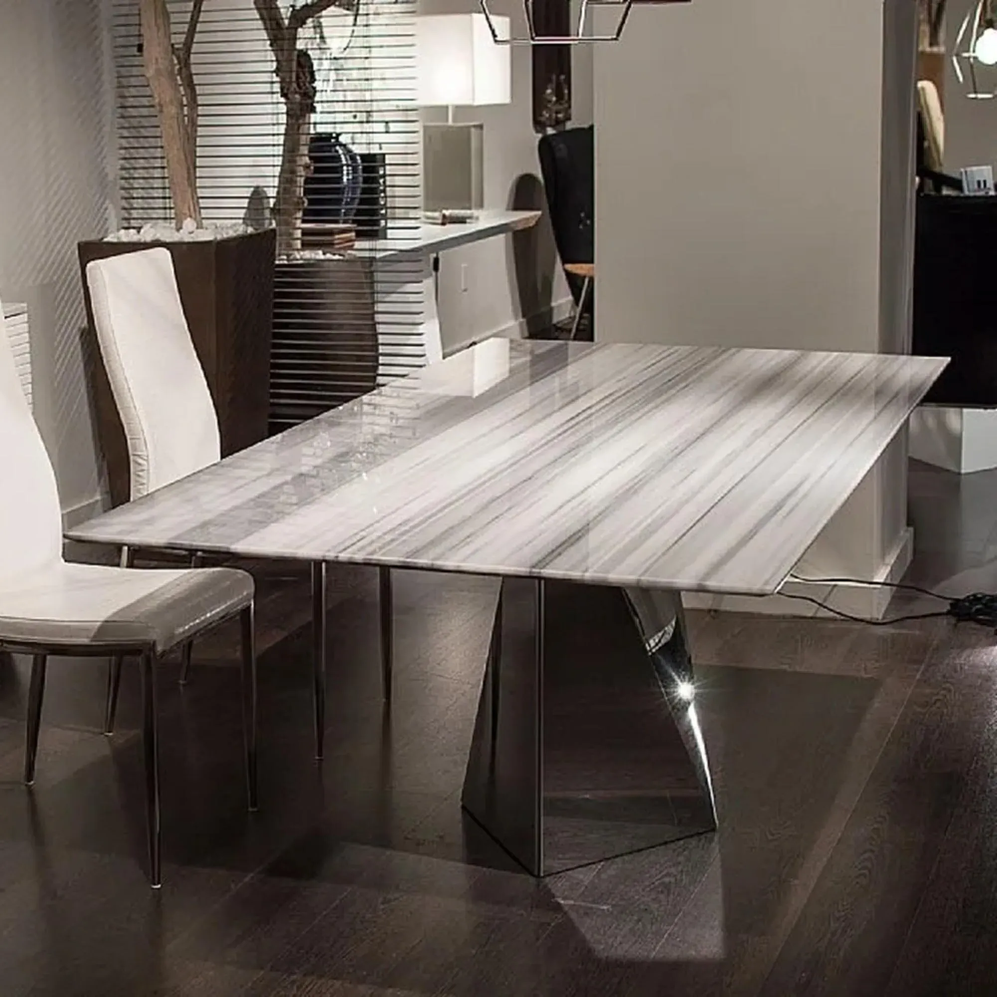 Freedom Slim Edge Dining Table - Marble, Stainless Steel