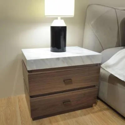 Goya Large 2 Drawer Bedside Cabinet - Marble Top