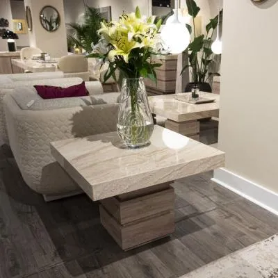 Goya Square Side Table with Pedestal Base - Marble