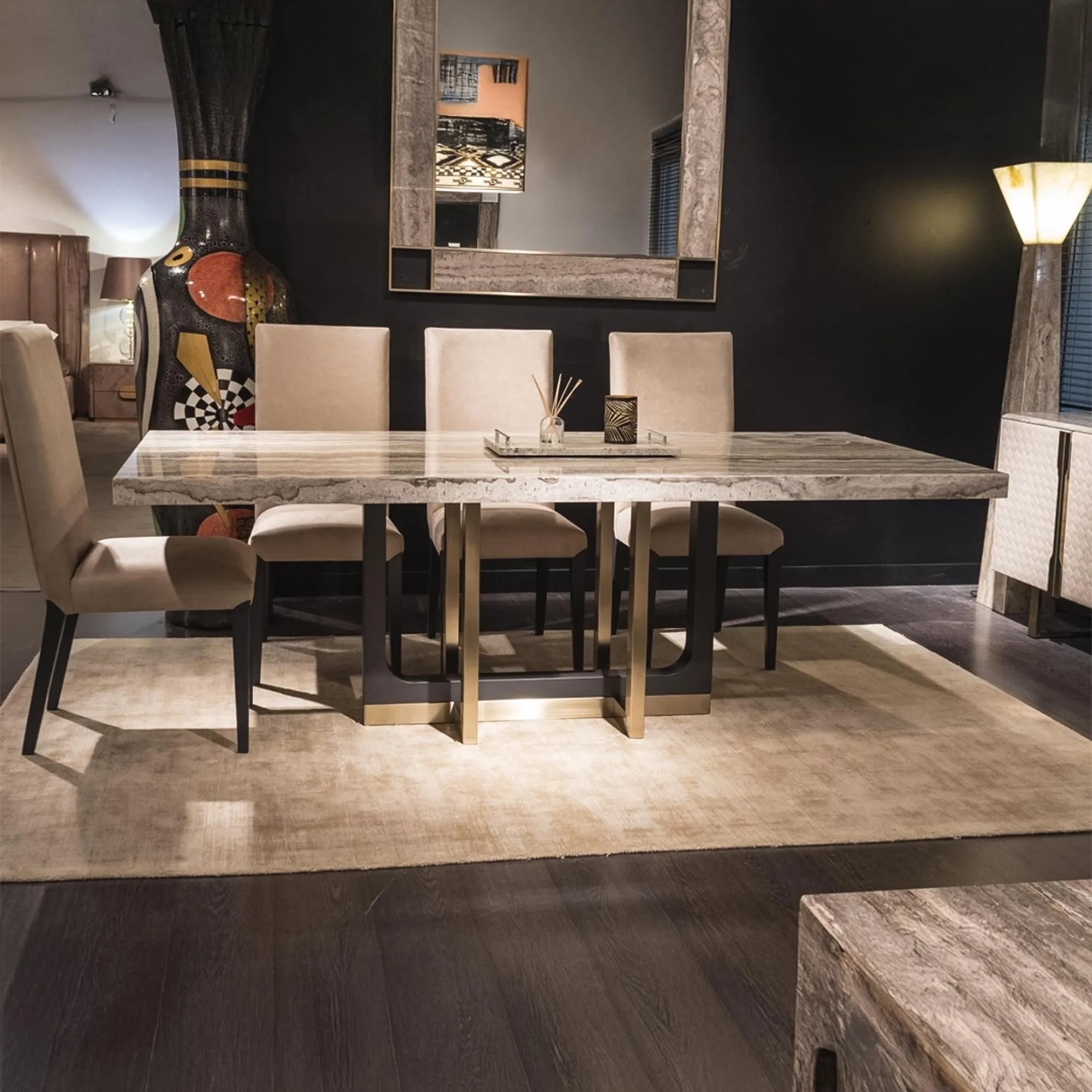 Harry Dining Table with Metal Pedestal Base - Marble