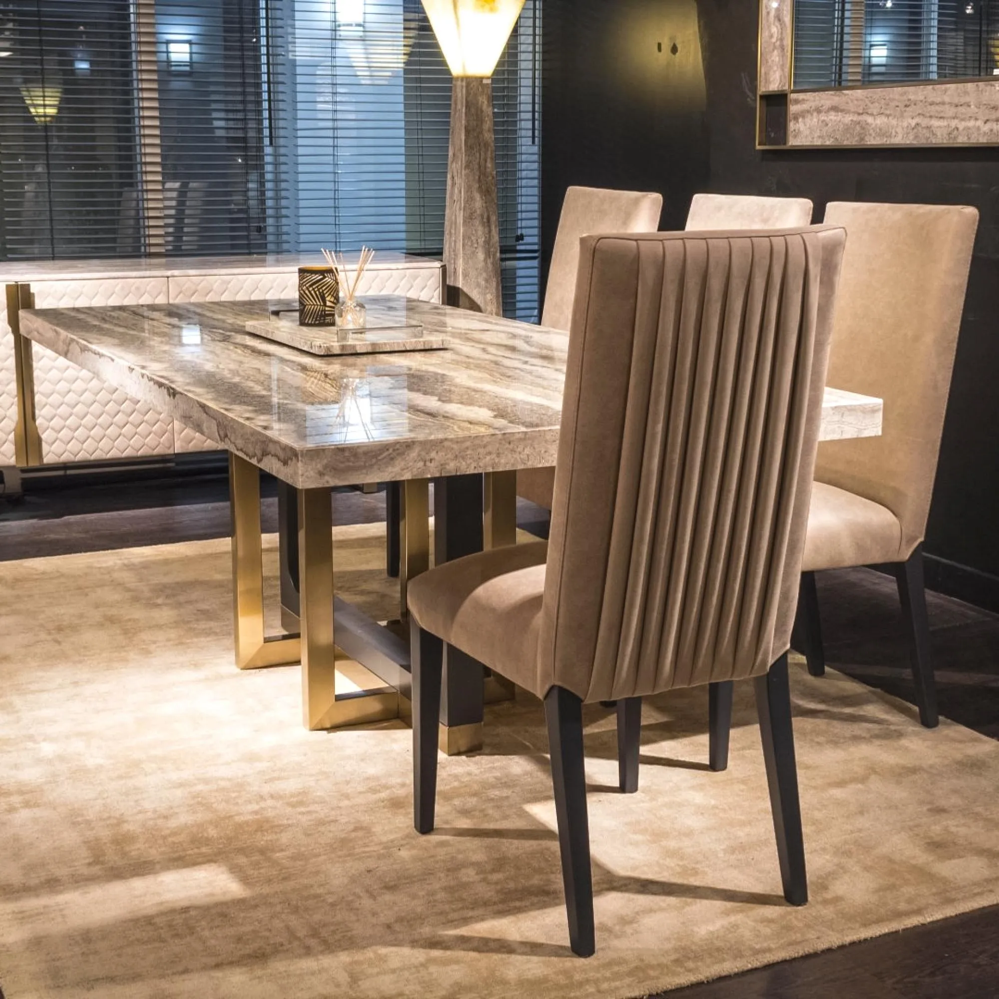 Harry Dining Table with Metal Pedestal Base - Marble