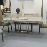 Harry Dining Table with Metal Pedestal Base - Marble