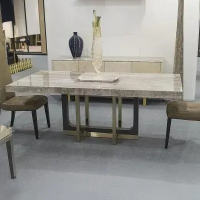 Harry Dining Table with Metal Pedestal Base - Marble