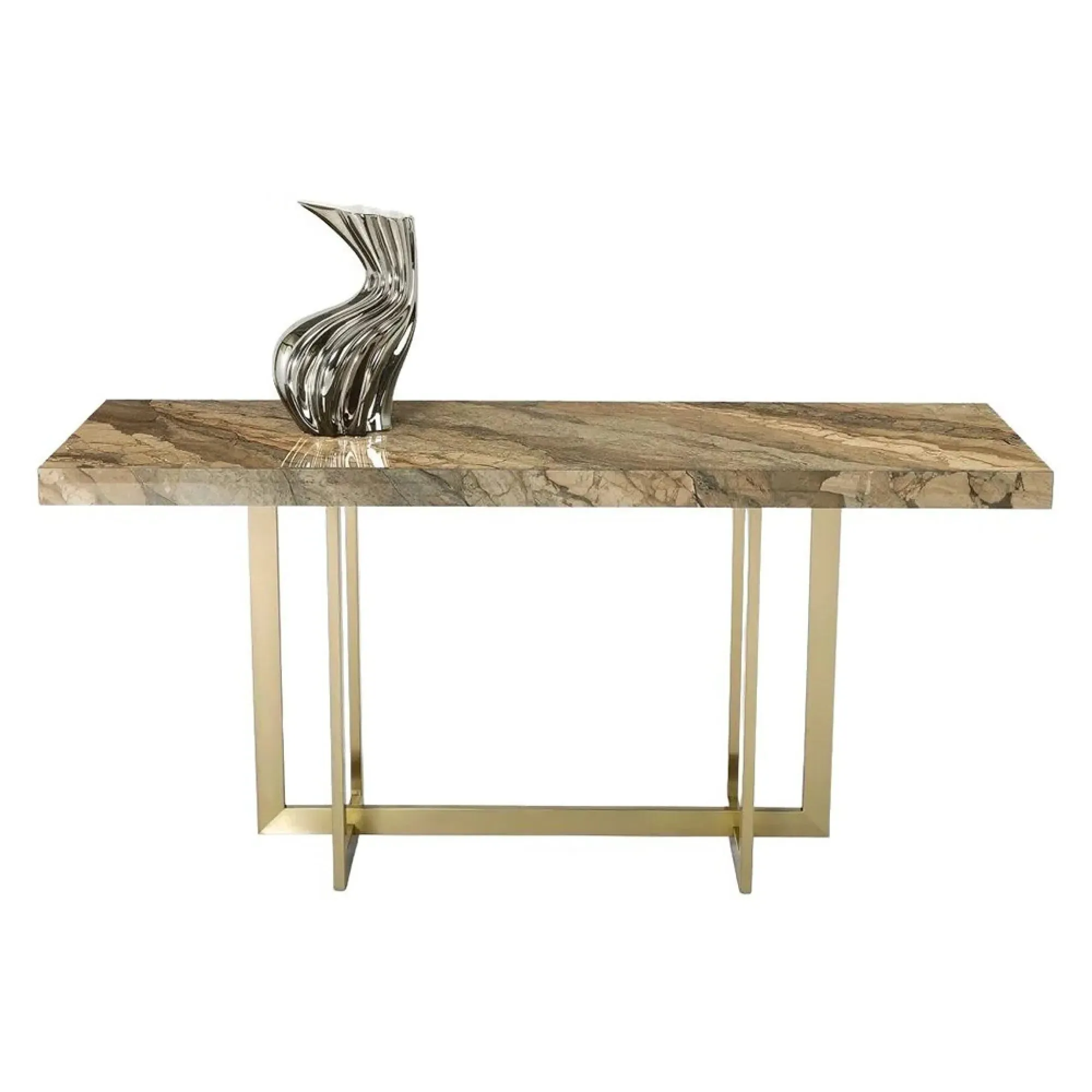 Horizon Console Table with Brass Base - Brown, Marble