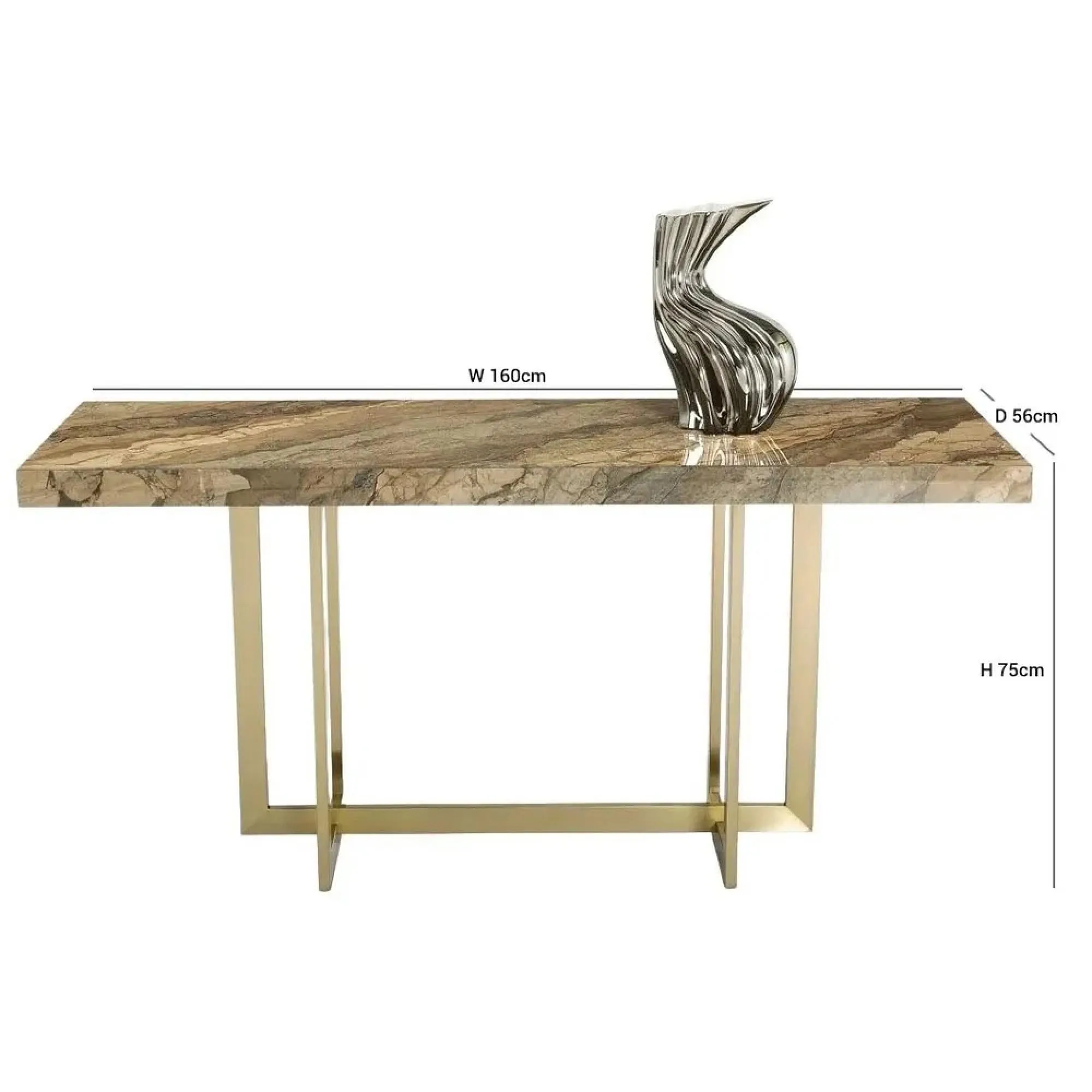 Horizon Console Table with Brass Base - Brown, Marble