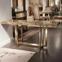 Horizon Console Table with Brass Base - Brown, Marble