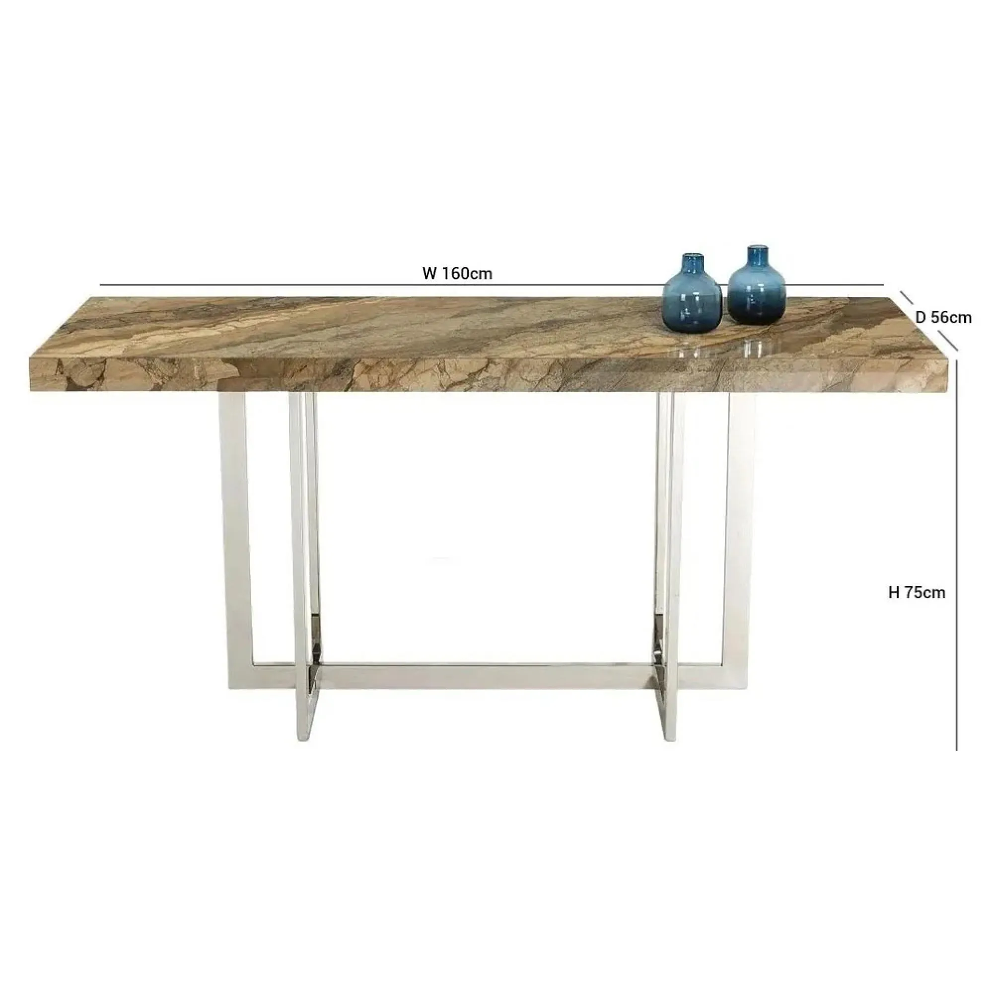 Horizon Console Table with Steel Base - Brown, Marble