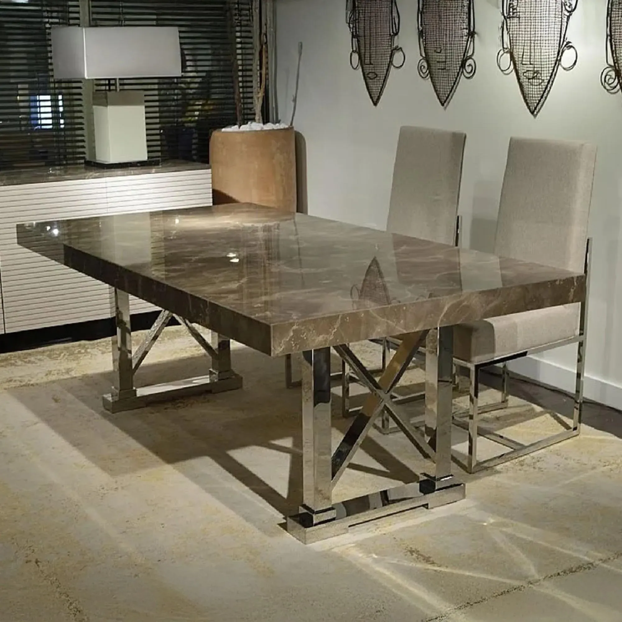 Impero Pedestal Dining Table - Marble, Stainless Steel