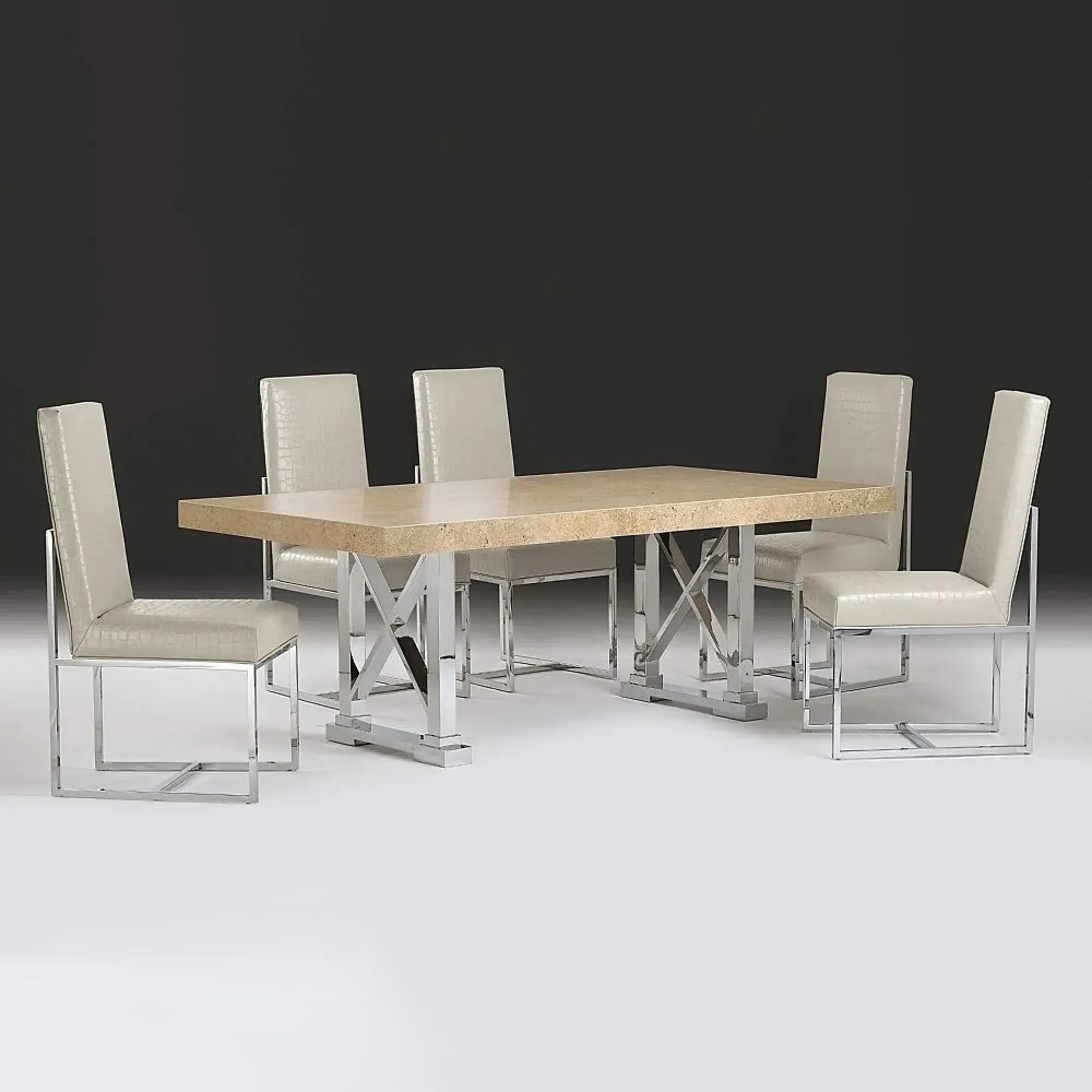 Impero Pedestal Dining Table - Marble, Stainless Steel