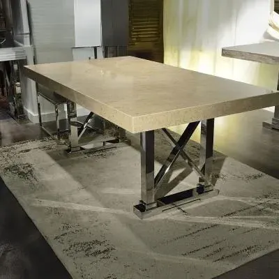 Impero Pedestal Dining Table - Marble, Stainless Steel