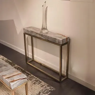 Kubo Console Table - Marble, Brass