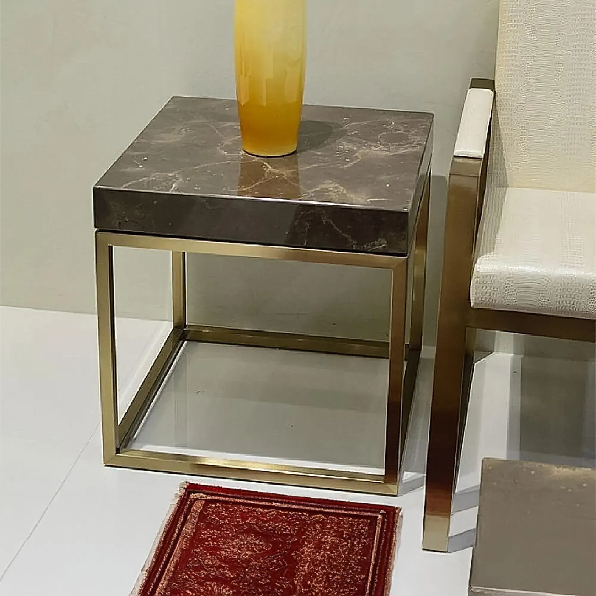 Kubo Occasional Table with Brass Base - Brown, Marble