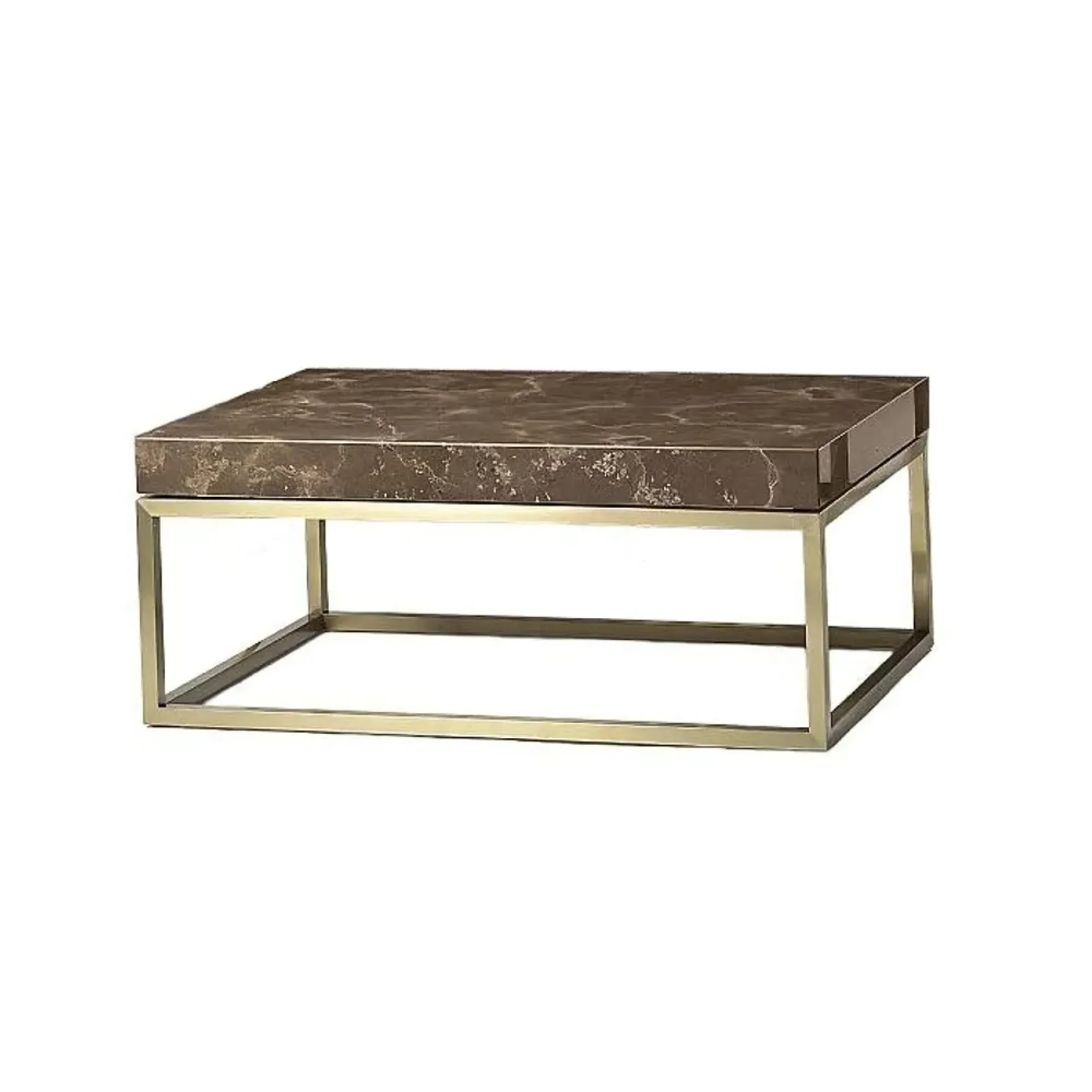 Kubo Occasional Table with Brass Base - Brown, Marble
