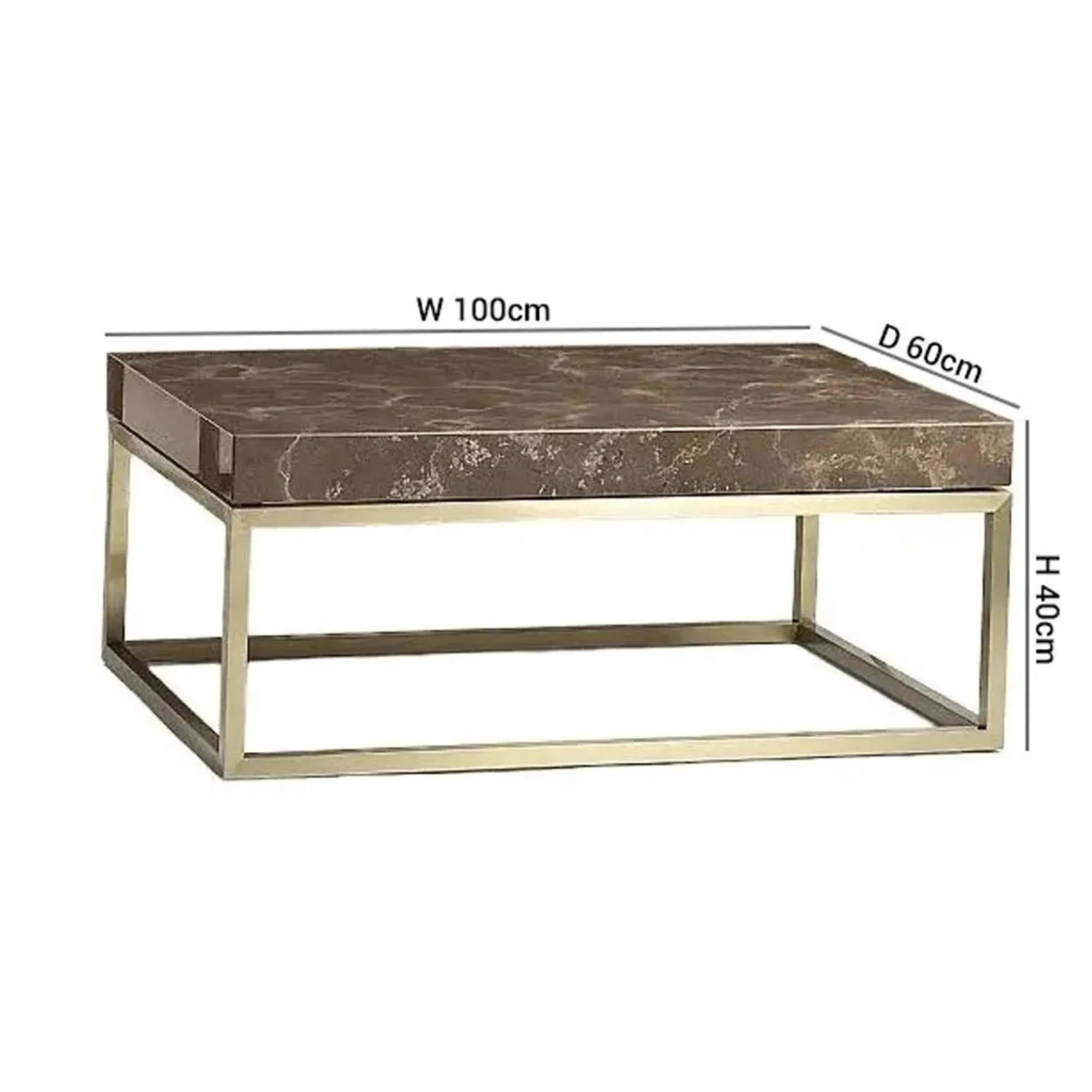 Kubo Occasional Table with Brass Base - Brown, Marble