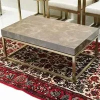 Kubo Occasional Table with Brass Base - Brown, Marble