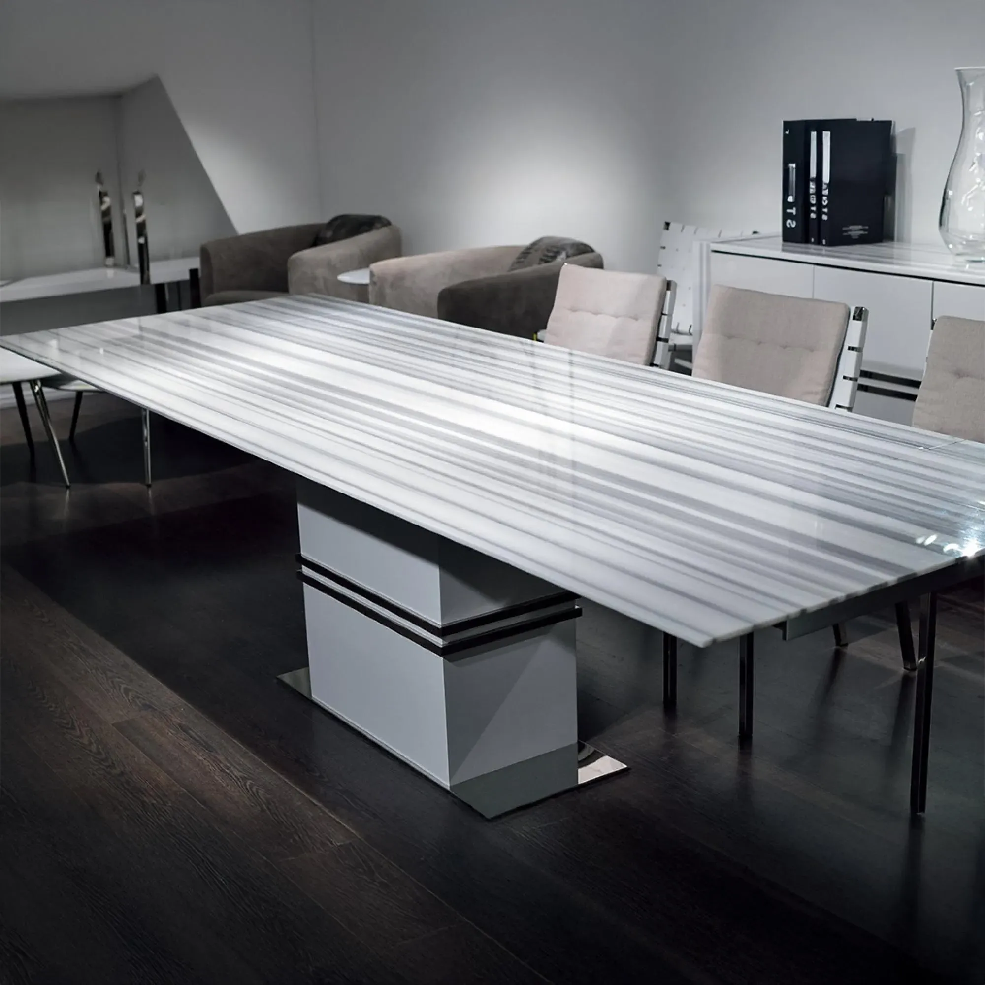 Lugano Extendable Pedestal Dining Table - Marble, Wood
