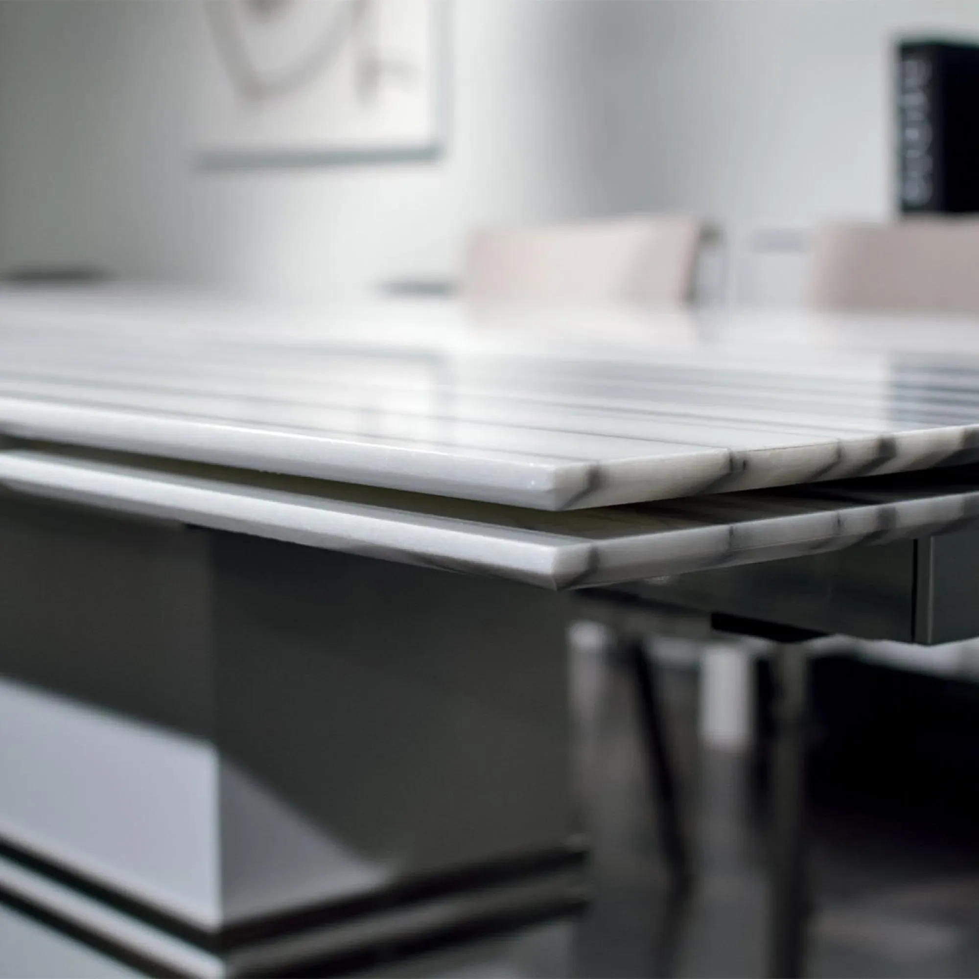 Lugano Extendable Pedestal Dining Table - Marble, Wood