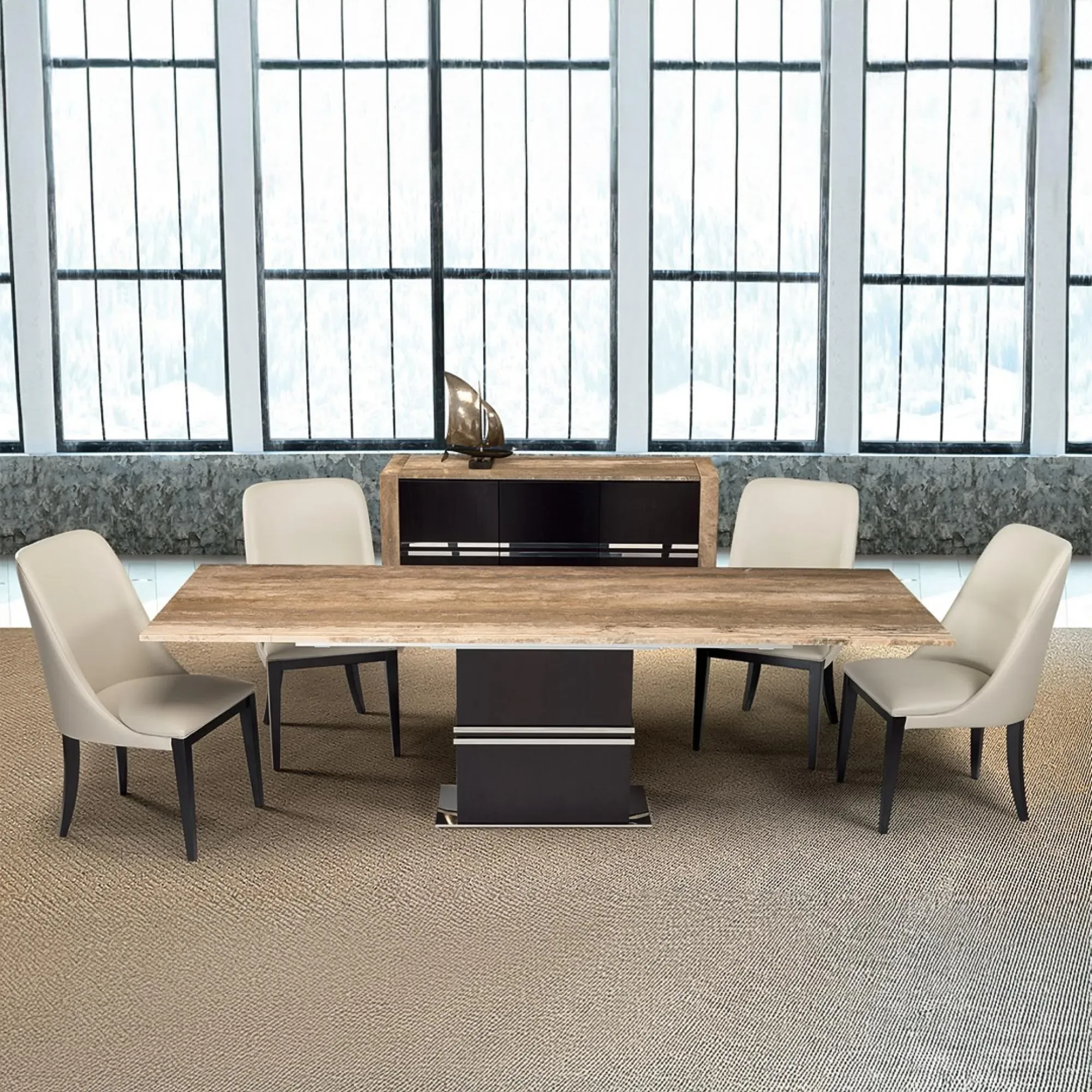 Lugano Extendable Pedestal Dining Table - Marble, Wood