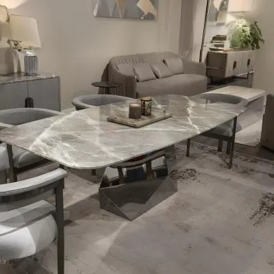 Maestro Dining Table with Metal Pedestal Base - Marble