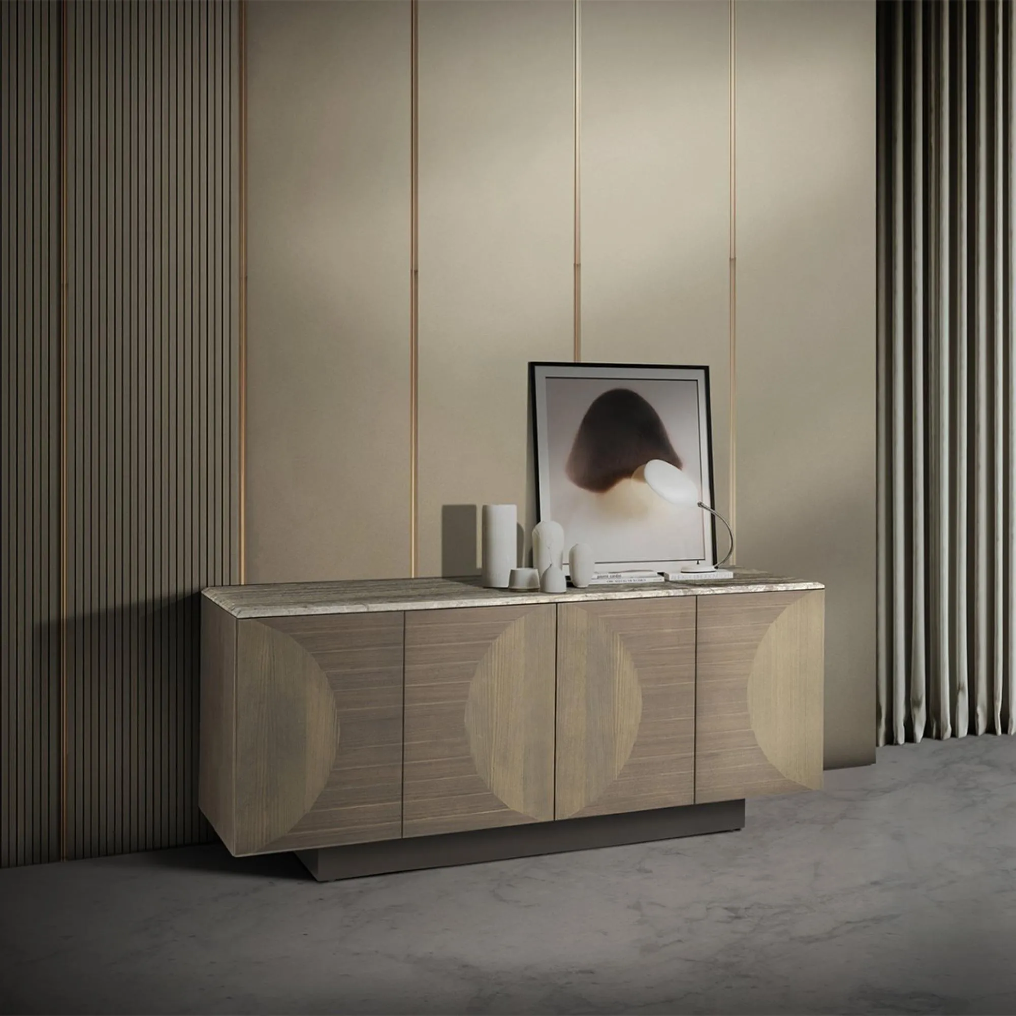 Opera 4 Door Large Sideboard - Marble, Wood