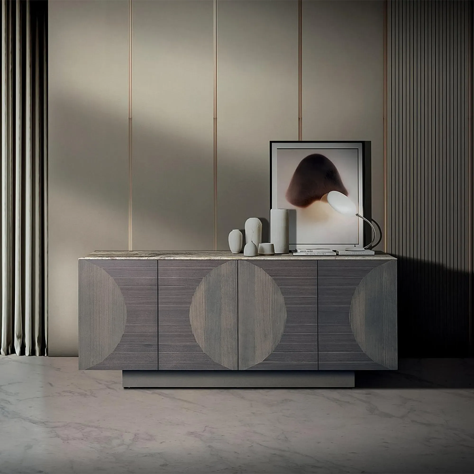 Opera 4 Door Large Sideboard - Marble, Wood